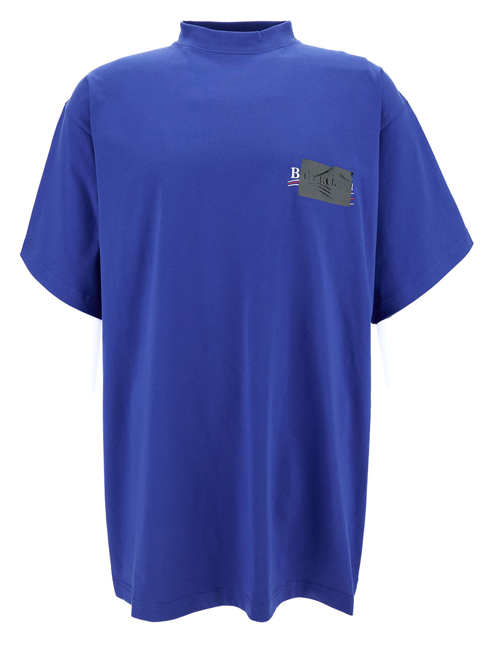 Shop Balenciaga Oversized Blue T-shirt With Contrasting Logo Print In Cotton Man