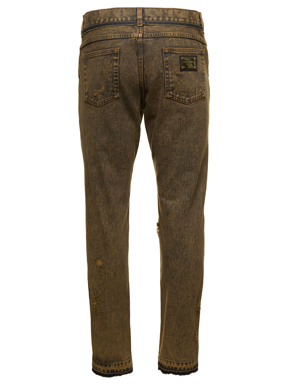 Shop Dolce & Gabbana Brown Straight Jeans With Rips In Cotton Denim Man In Grey