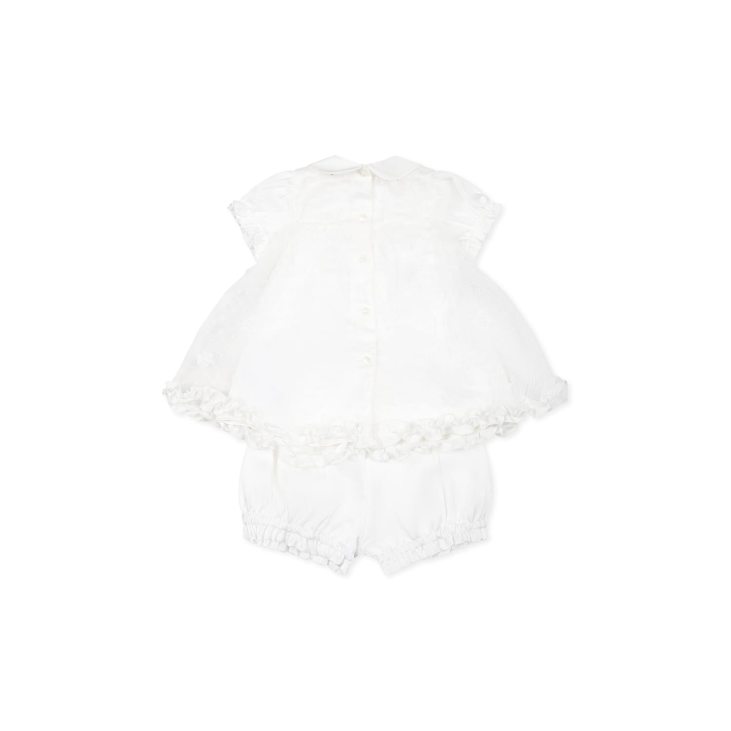 Monnalisa White Suit For Baby Girl With Polka Dots In White