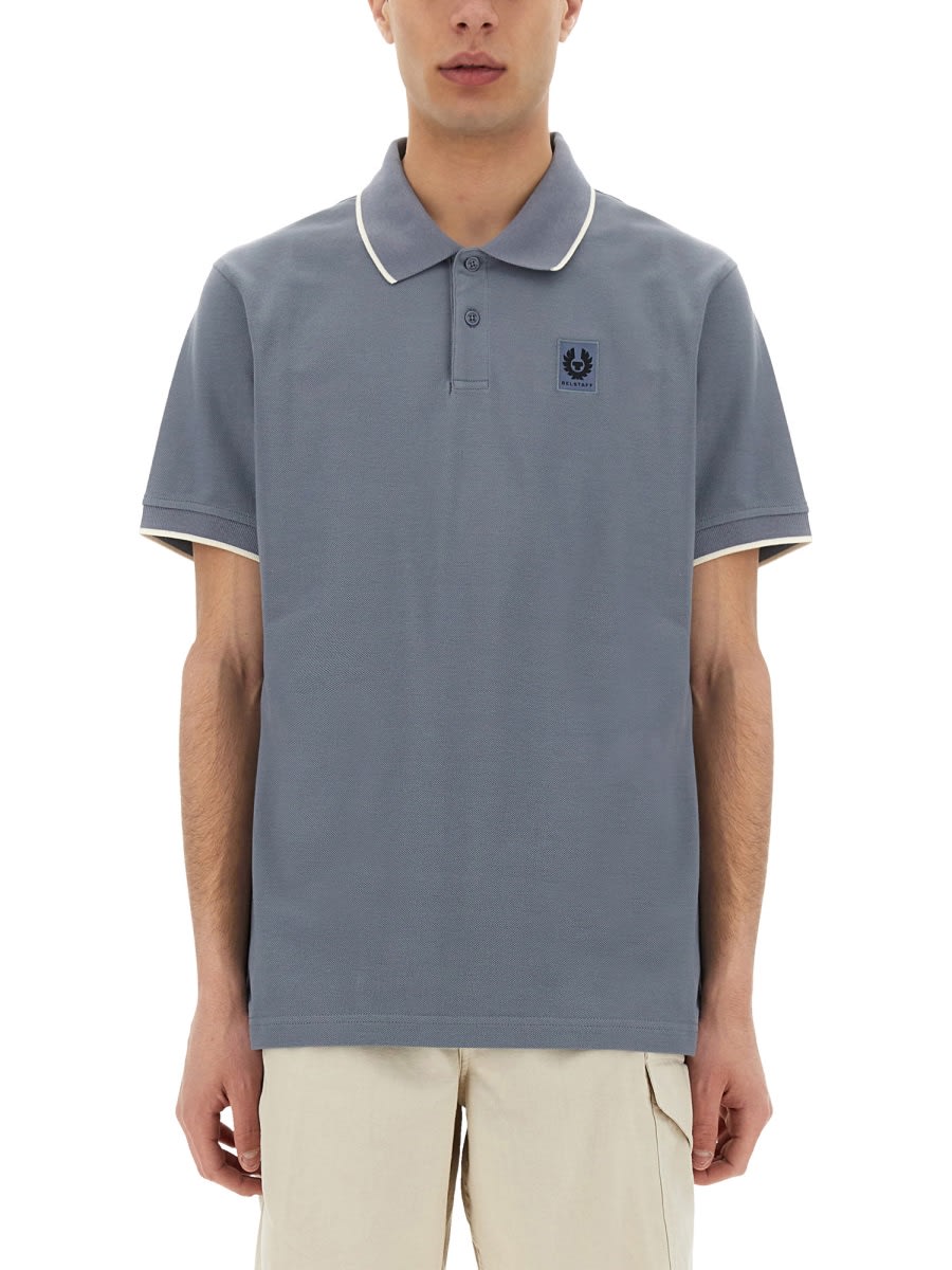 Belstaff Logo Embroidered Polo Shirt In Baby Blue