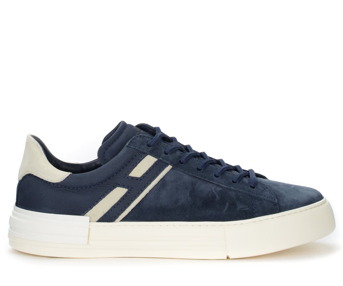 Hogan Rebel Trainer In Blue And White Leather And Suede