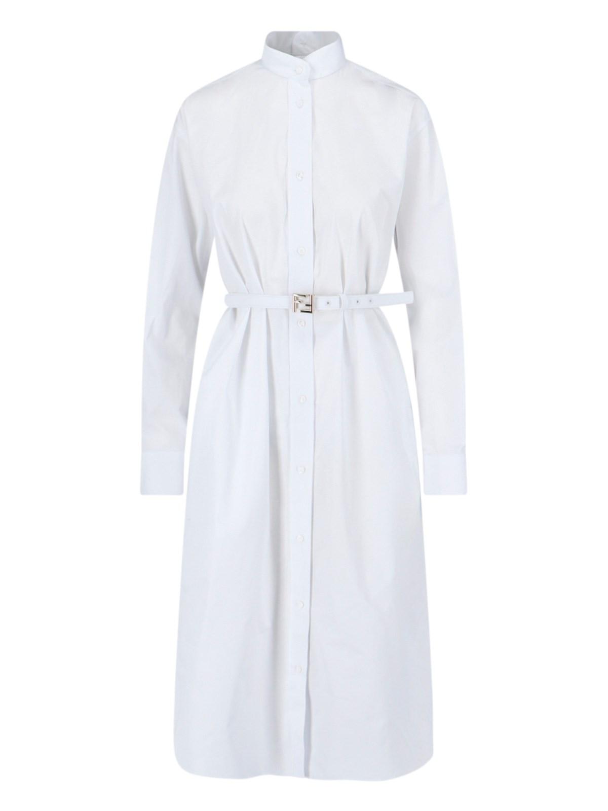 Shop Fendi Midi Shirt Dress In White