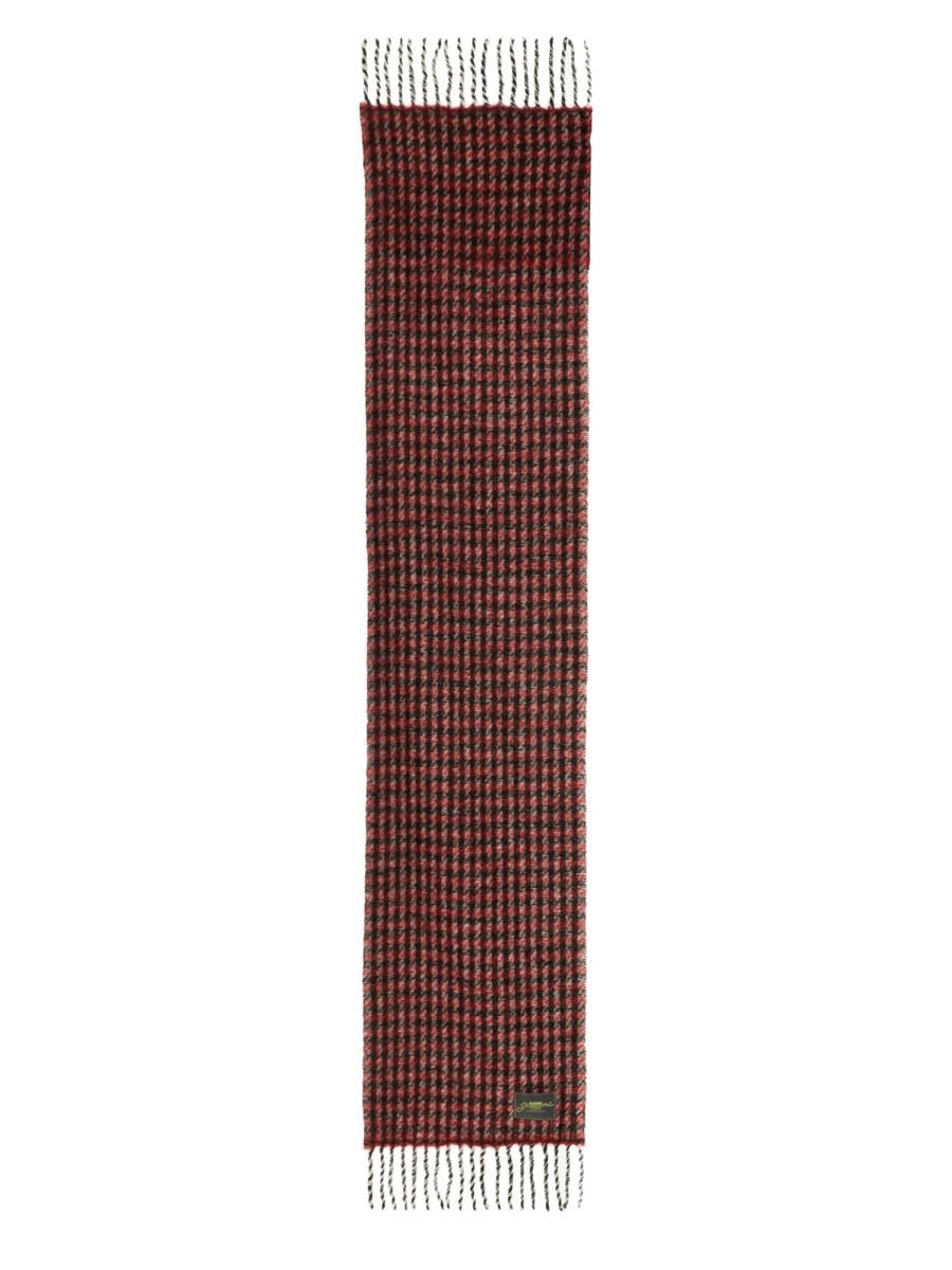 Ganni Red Check Fringed Scarf In Red