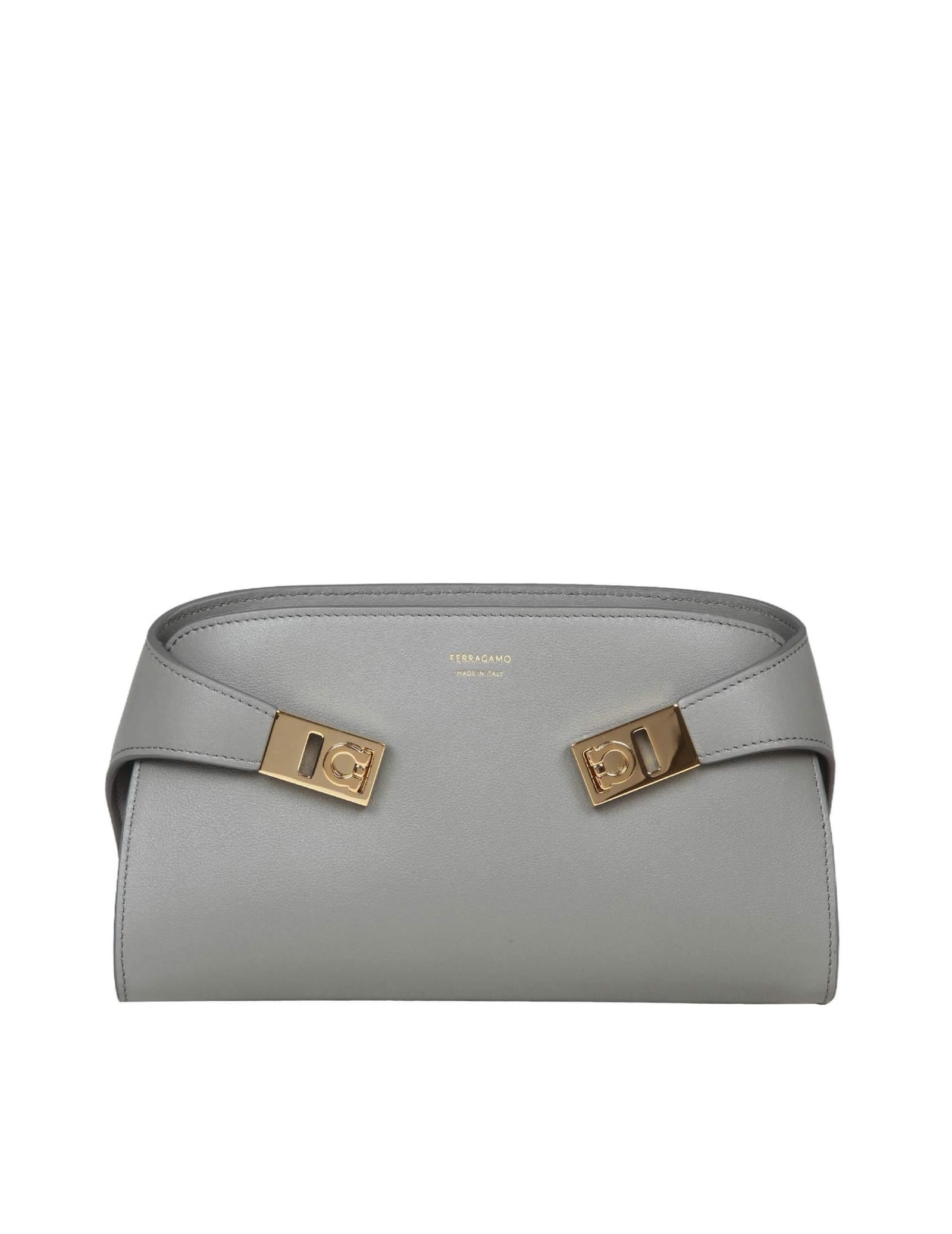 Shop Ferragamo Hug Clutch In Gray Leather In Grey