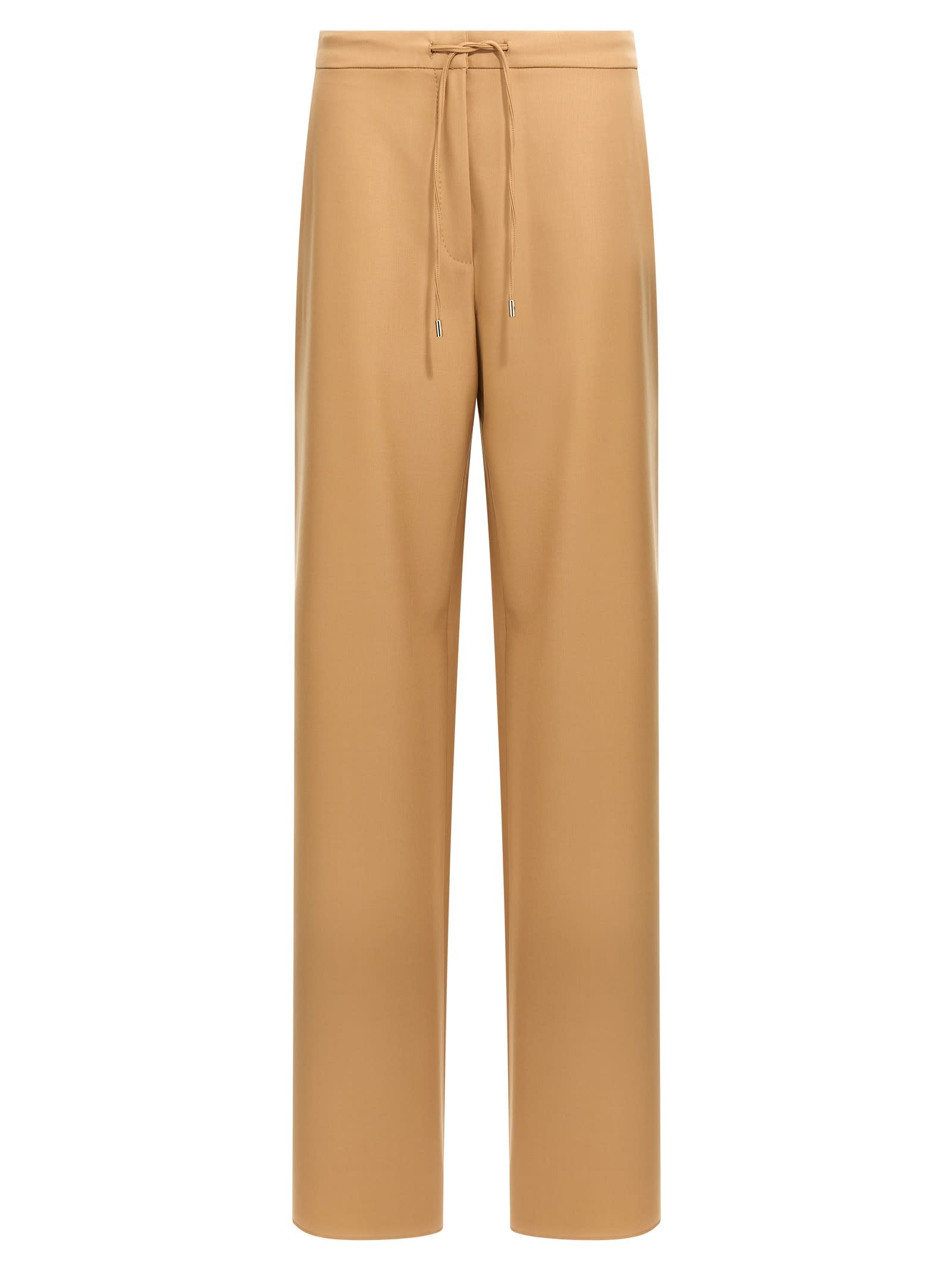 Max Mara Pantalone A Coulisse In Saglia Di Lana Cammello In Neutral