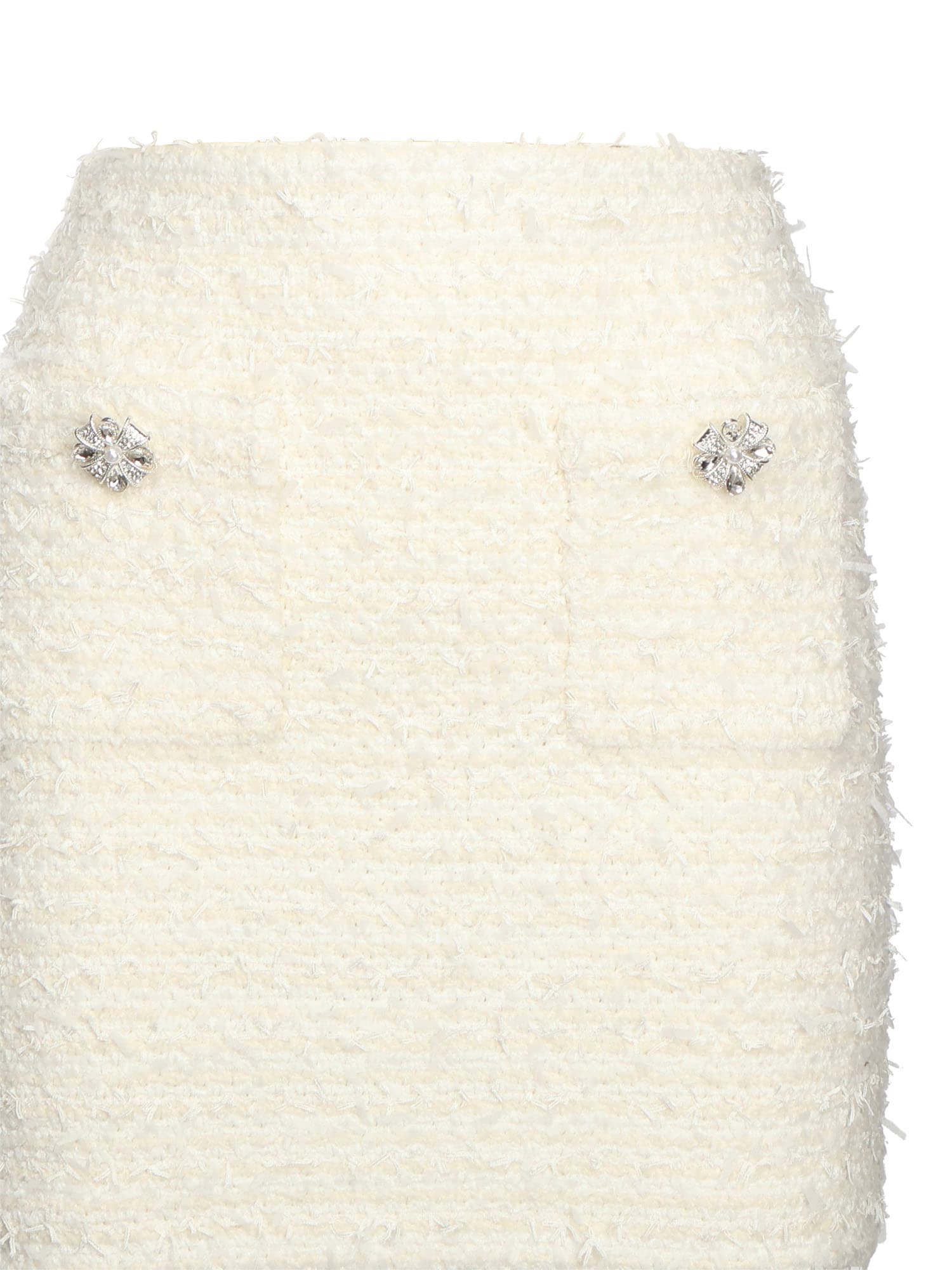 Self-portrait Textured Beige Skirt With Decorative Pockets In White