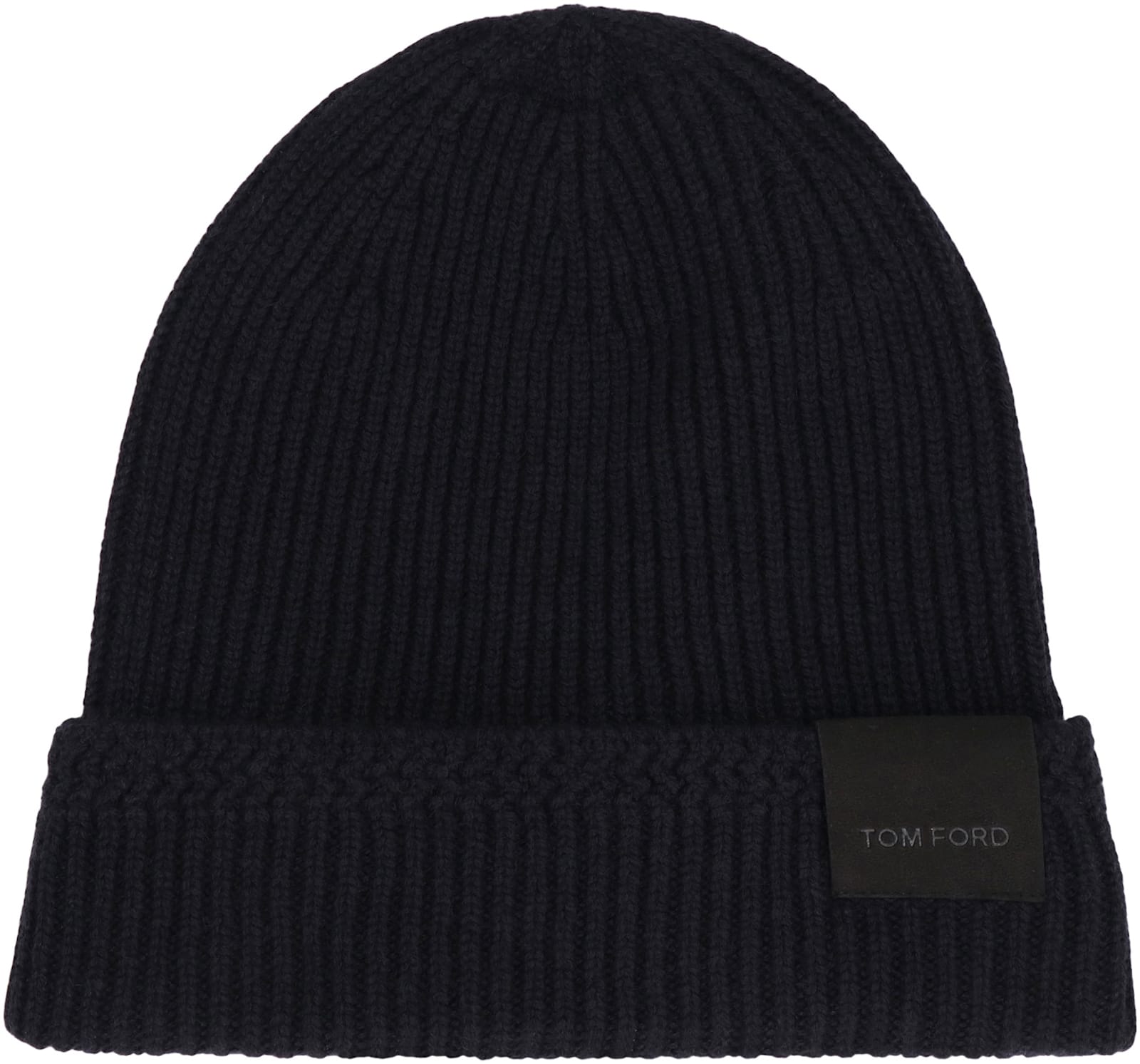 Tom Ford Mens Black Logo-patch Ribbed Cashmere-knit Beanie Hat In Black
