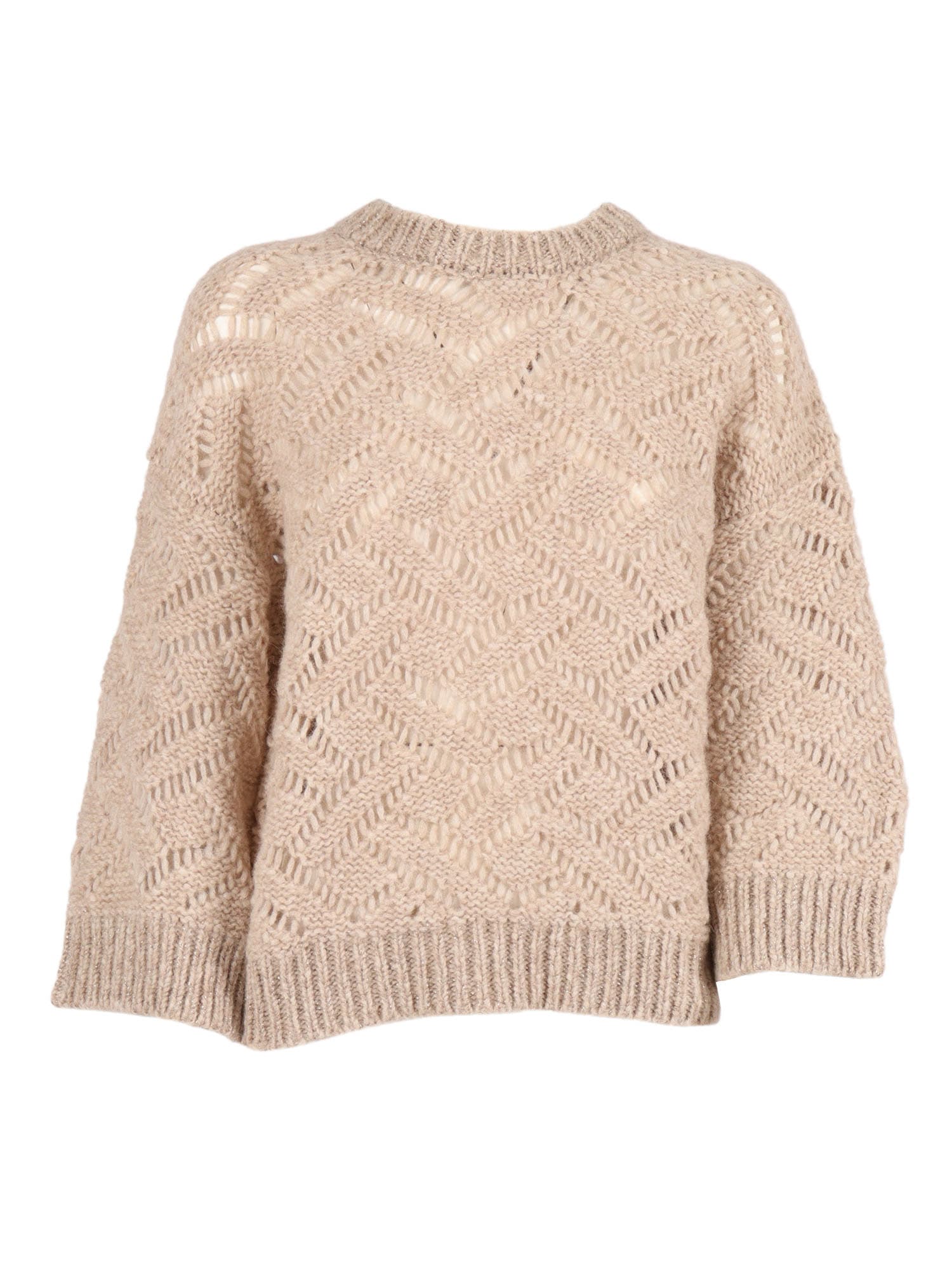 Peserico Textured Zigzag Knit Sweater With Metallic Thread In Neutral