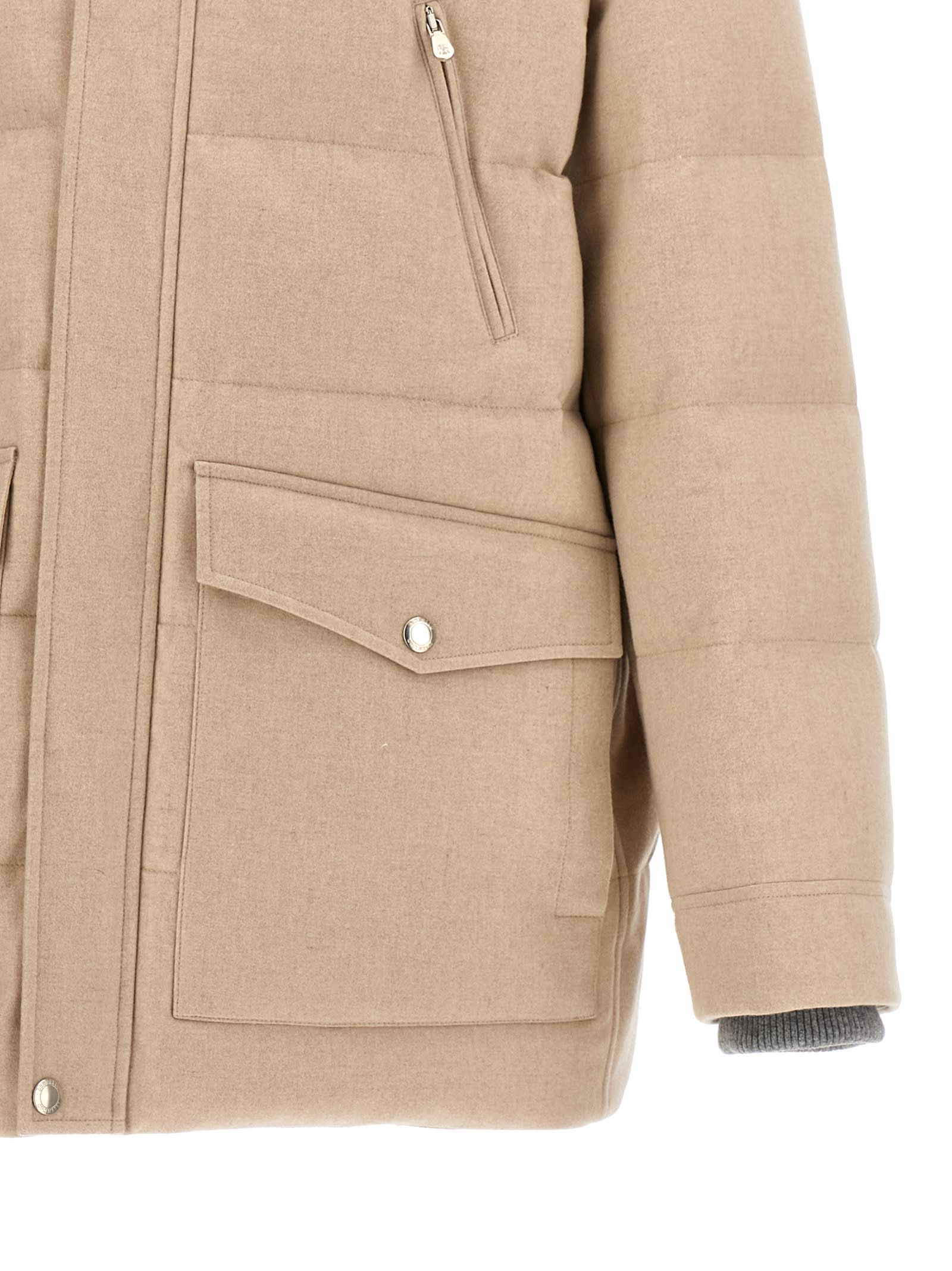 Shop Brunello Cucinelli Long Hooded Down Jacket In Beige