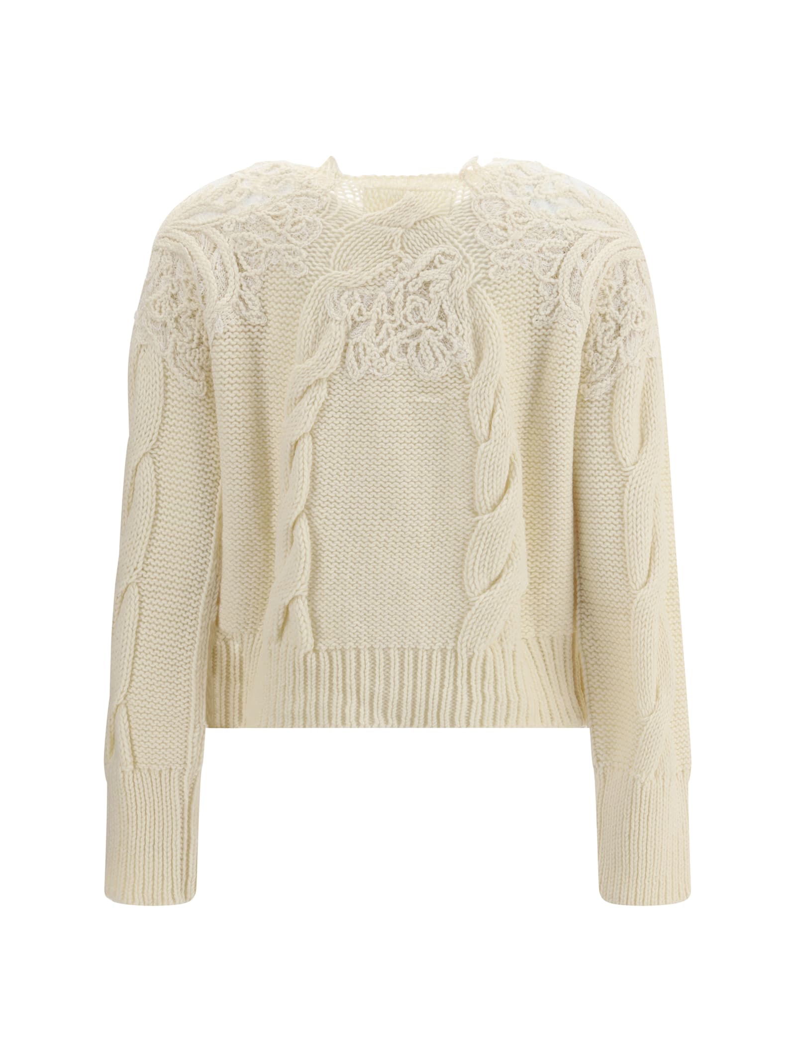 Ermanno Scervino Lace-insert Cable-knit Sweater In Neutral