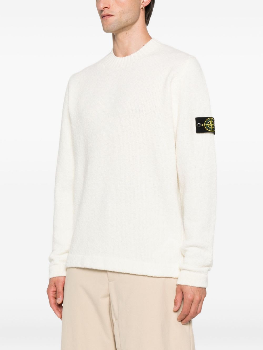 Stone Island Wool Blend Crewneck Sweater In White