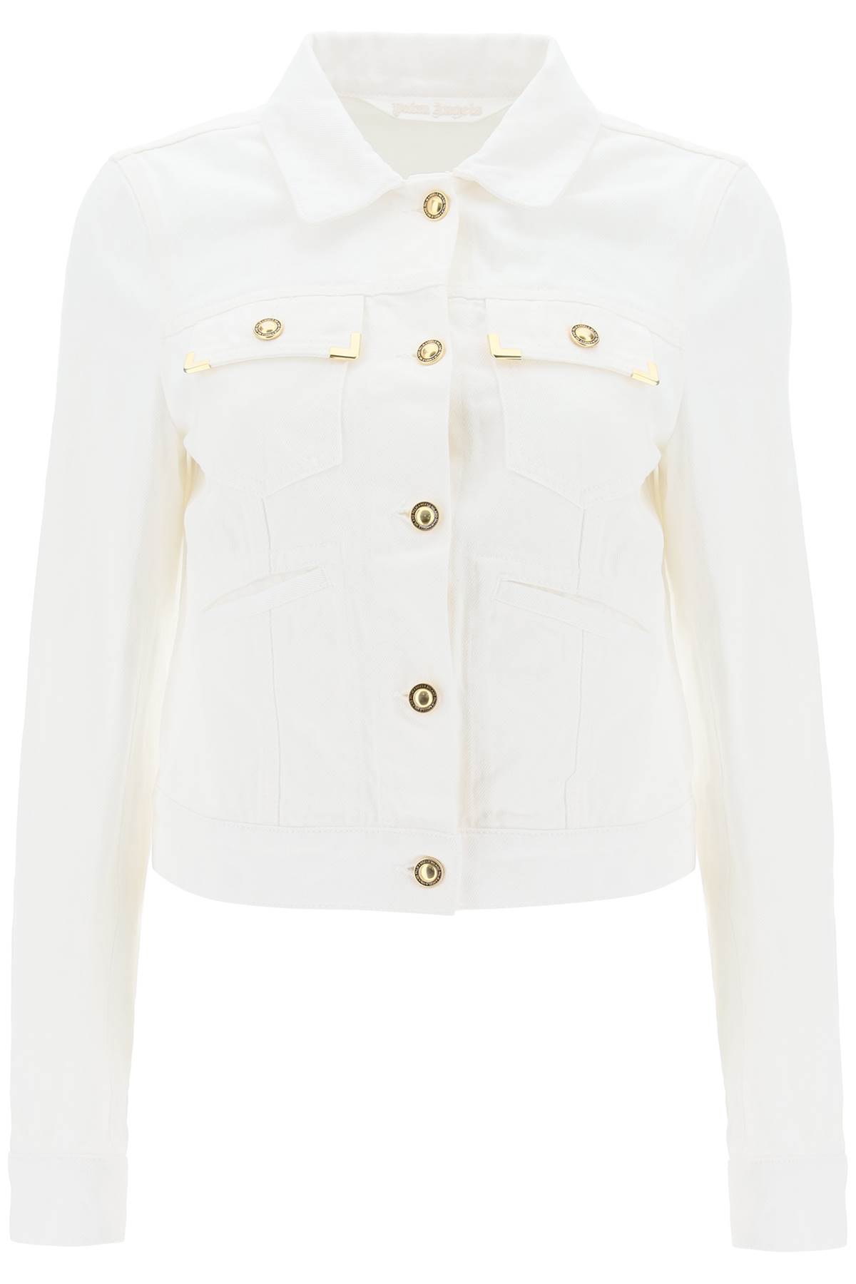 Shop Palm Angels Short Denim Jacket In Off White