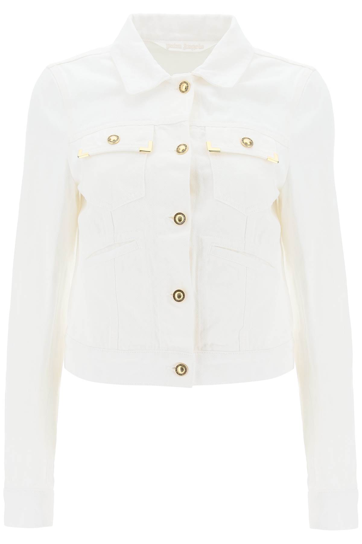 Shop Palm Angels Short Denim Jacket In Beige