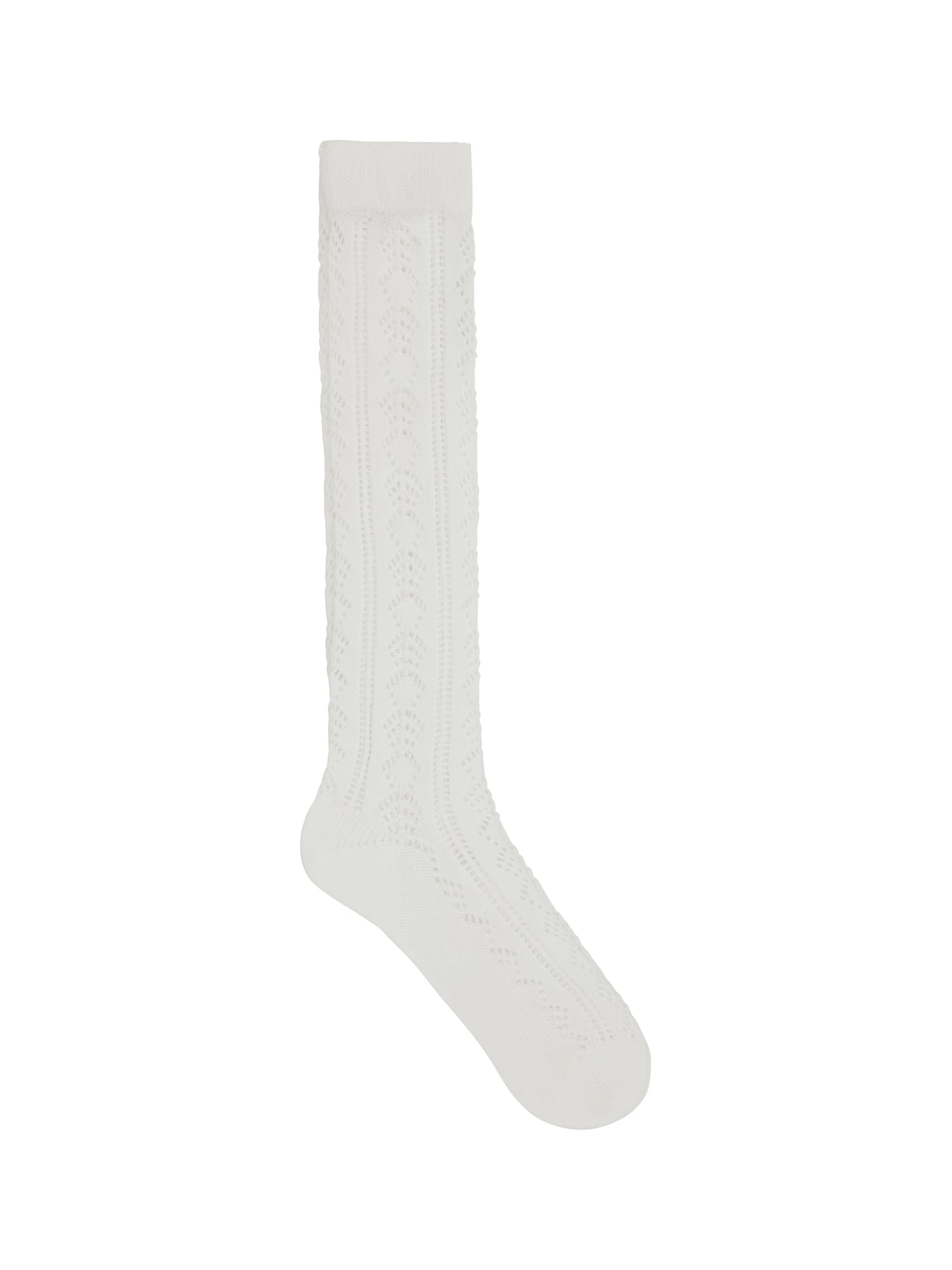 Valentino White Cotton Socks With Vlogo Signature And Crochet Knit Texture In Multi