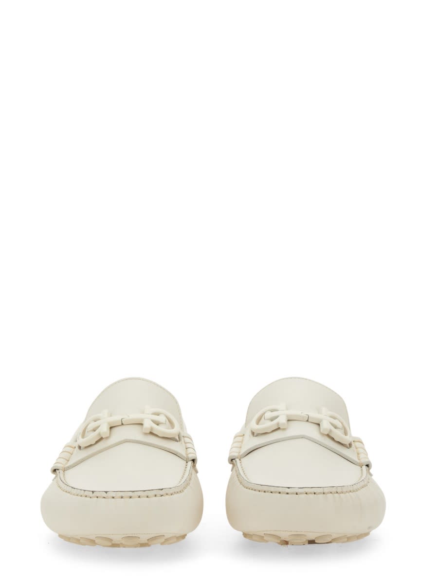 Shop Ferragamo Moccasin With Gancini Ornament In White