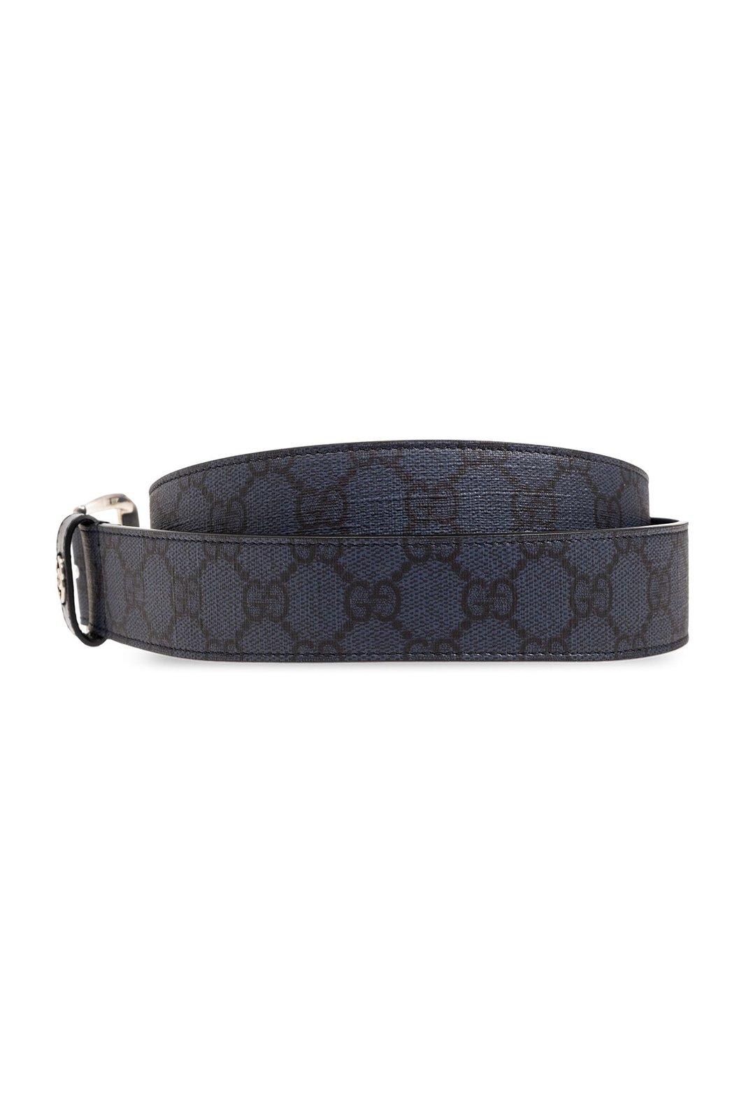 Shop Gucci Logo Plaque Monogrammed Belt In Blue