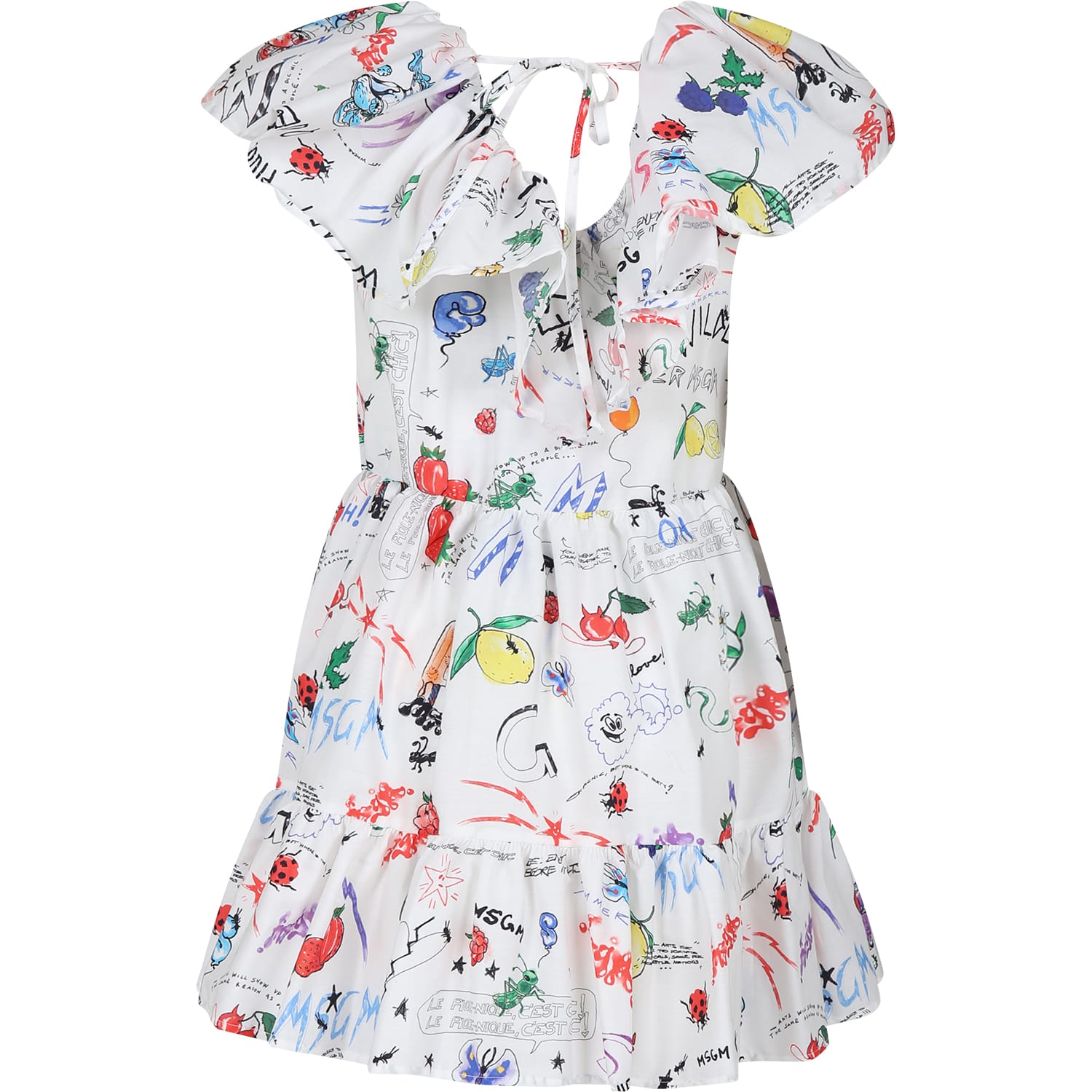 Shop Msgm White Dress For Girl With Comic Print