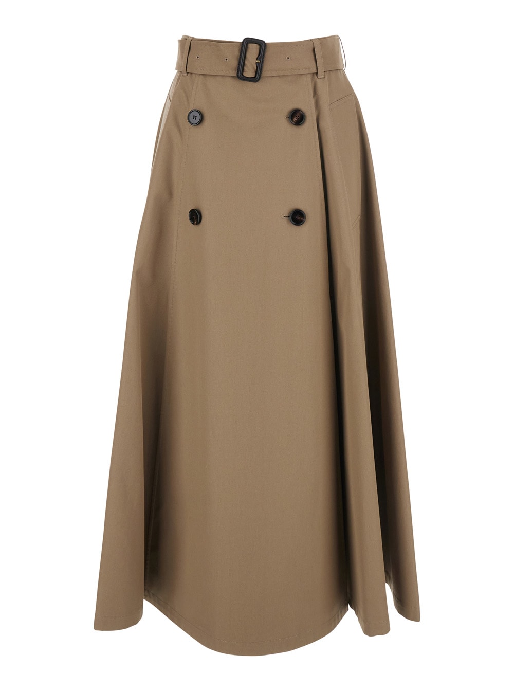 Burberry Beige Skirt With Adjustable Belt And Button Closure In Cotton Woman In Brown