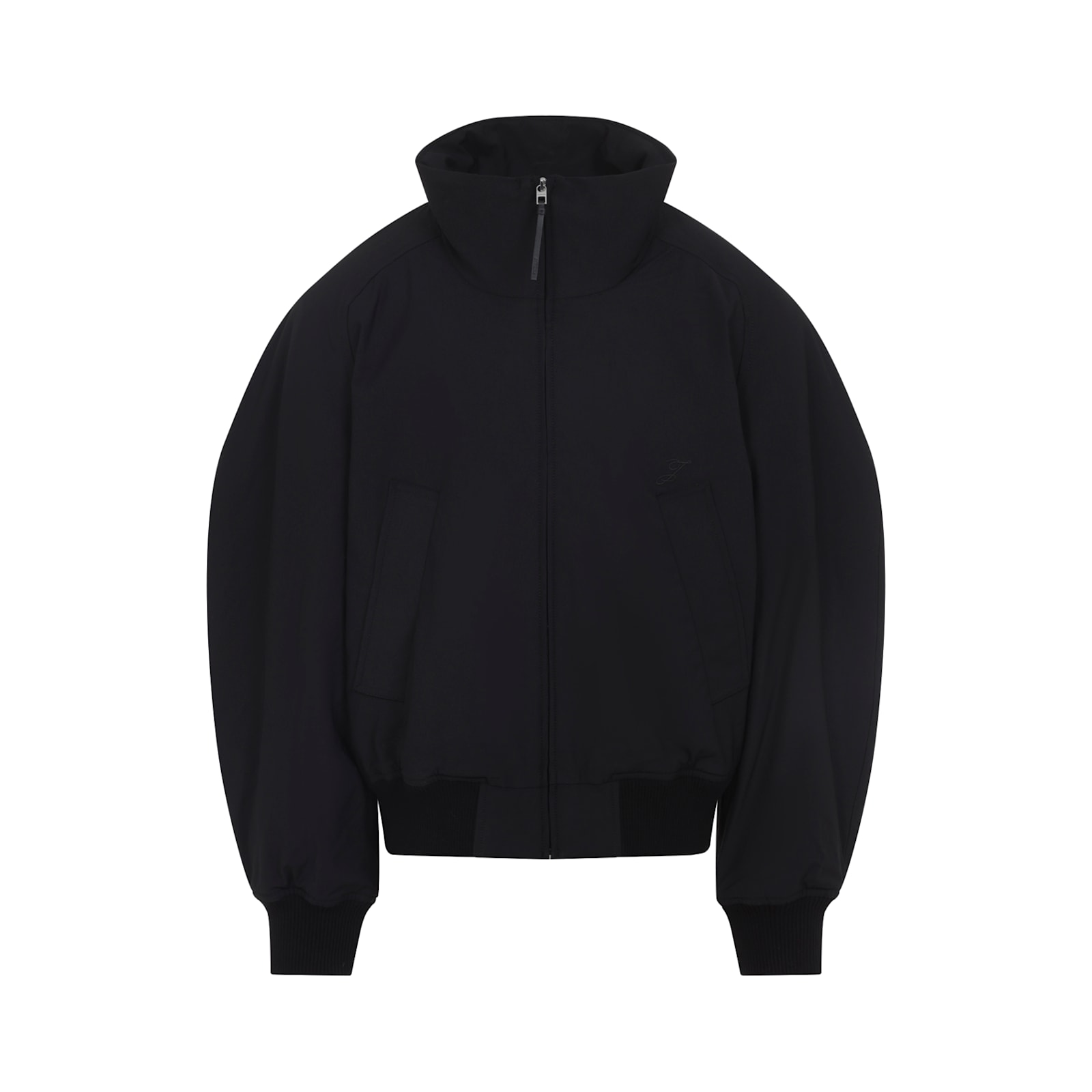 Jacquemus Stretch Cotton Blend Jacket With Zip And High Collar In Black