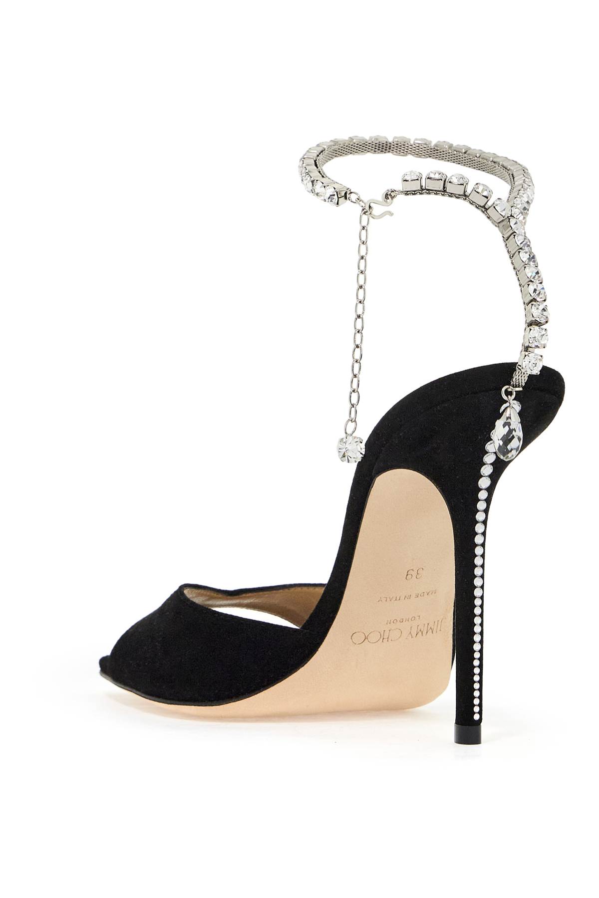 Shop Jimmy Choo Saeda 100 Suede Leather Sand In Black Crystal (black)