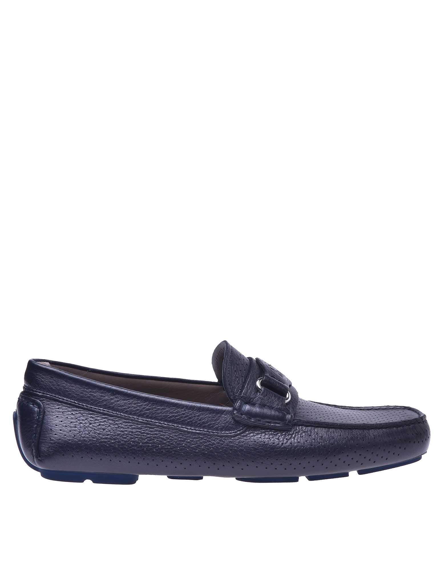 Baldinini Navy Blue Perforated Leather Driving Loafers
