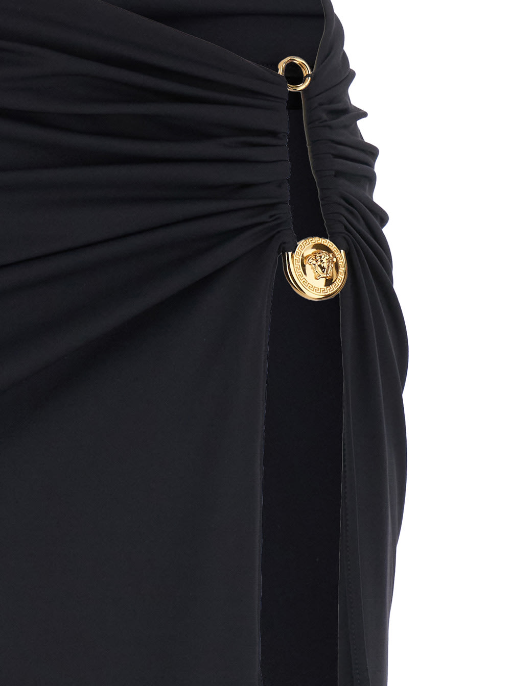 Versace Black Skirt With Pin Detail With Logo And Side Slit In Tech Fabric Stretch Woman In Black
