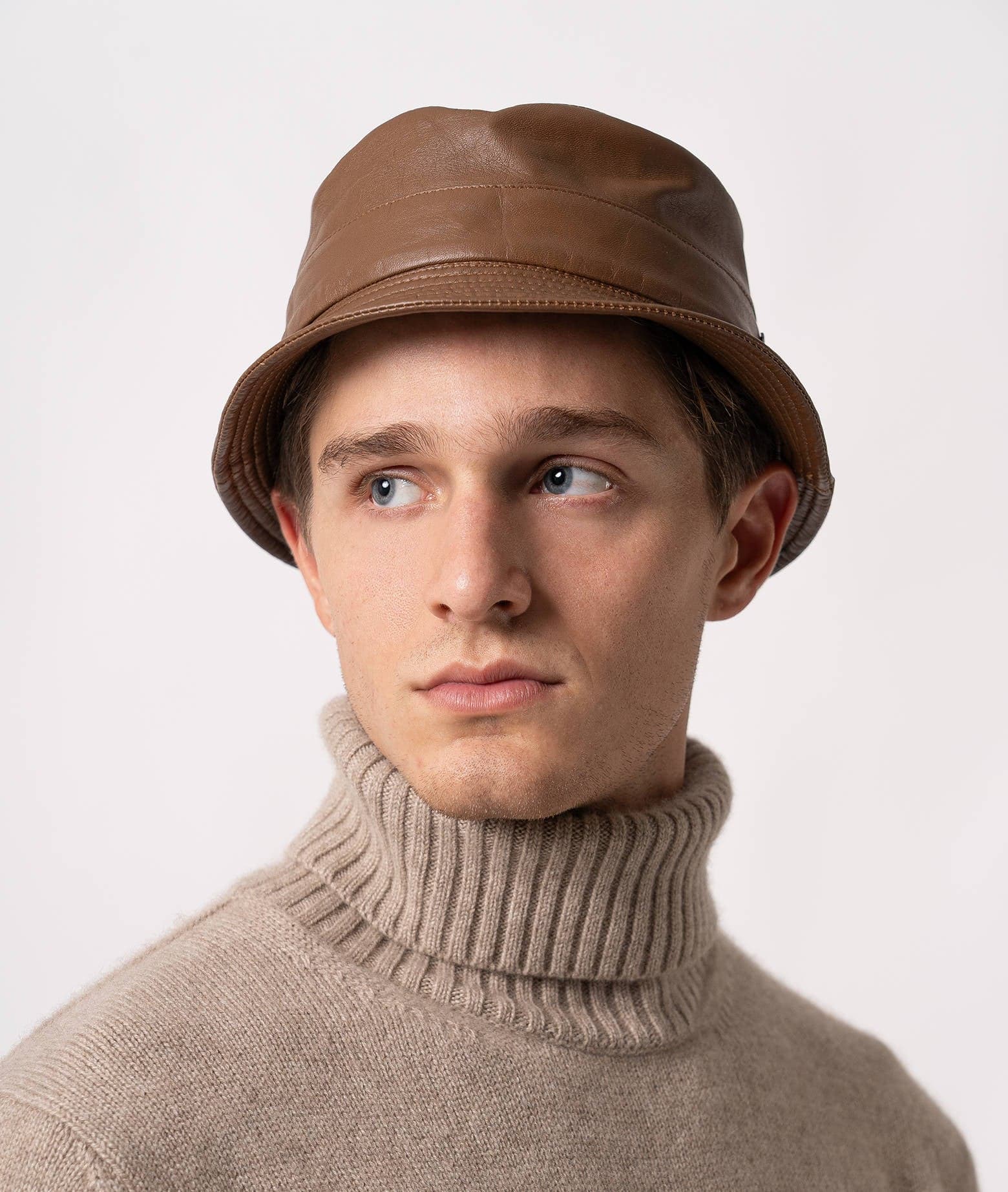 Shop Larusmiani Leather Bucket Hat Hat In Brown