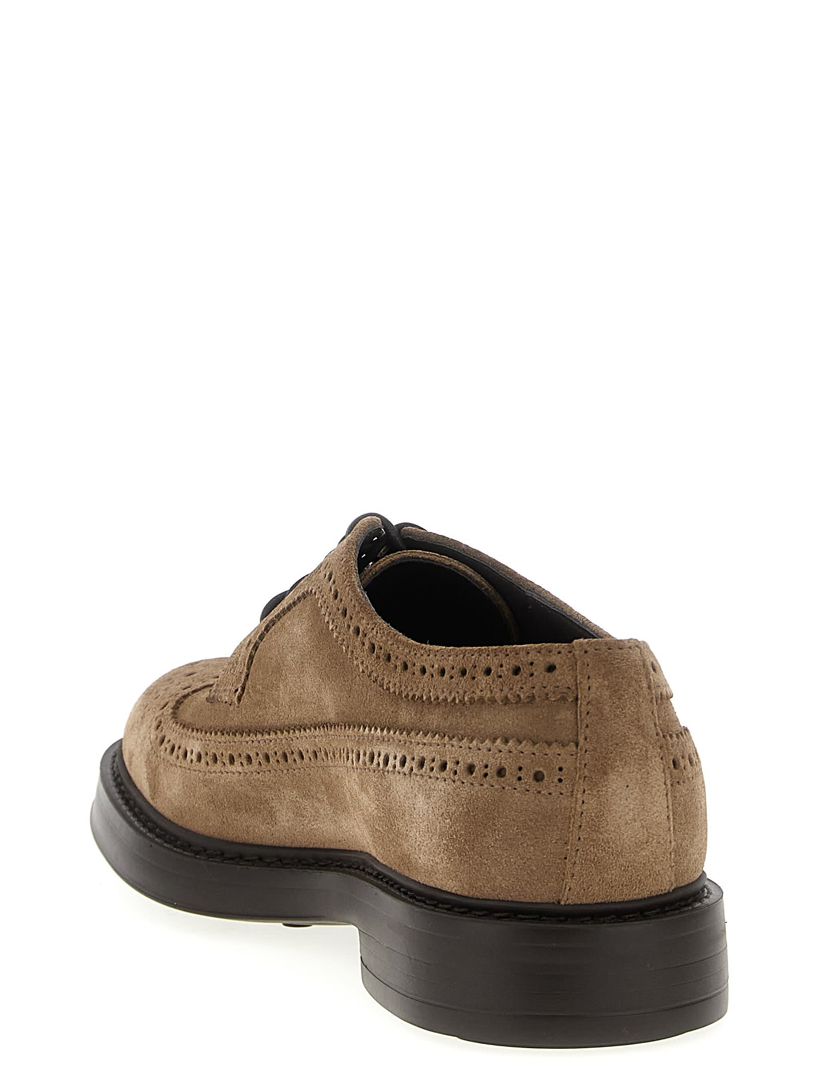 Doucal's Light Brown Suede Dovetail Lace-up. In Brown