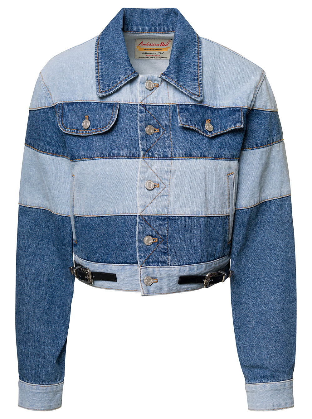 Shop Andersson Bell Mahina Blue Denim Patchwork Jacket With Heart-shaped Detail In Cotton Woman