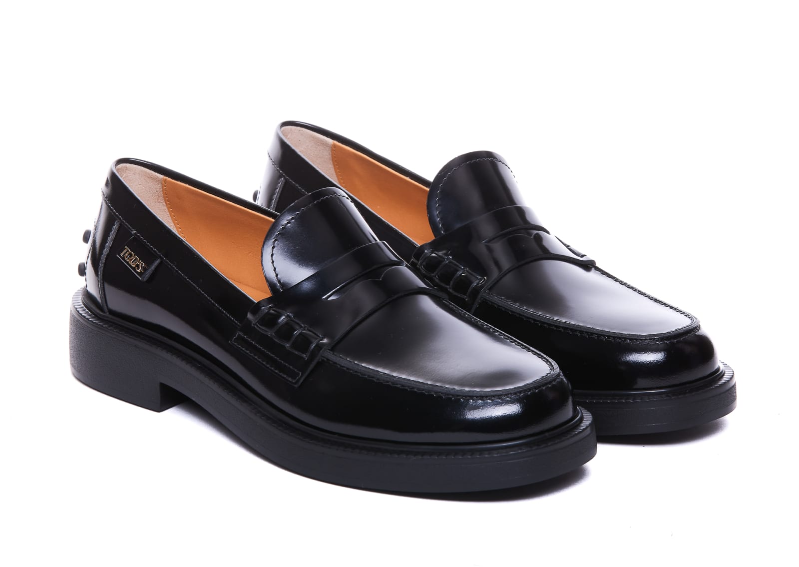 Shop Tod's Logo Leather Loafers In Black