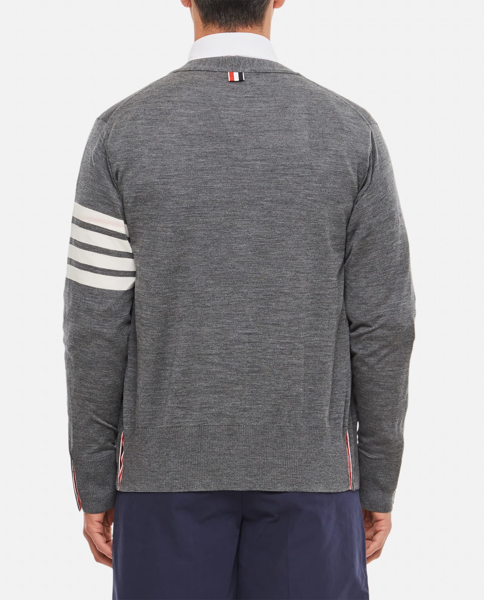 Shop Thom Browne Classic V Neck Cardigan In Grey