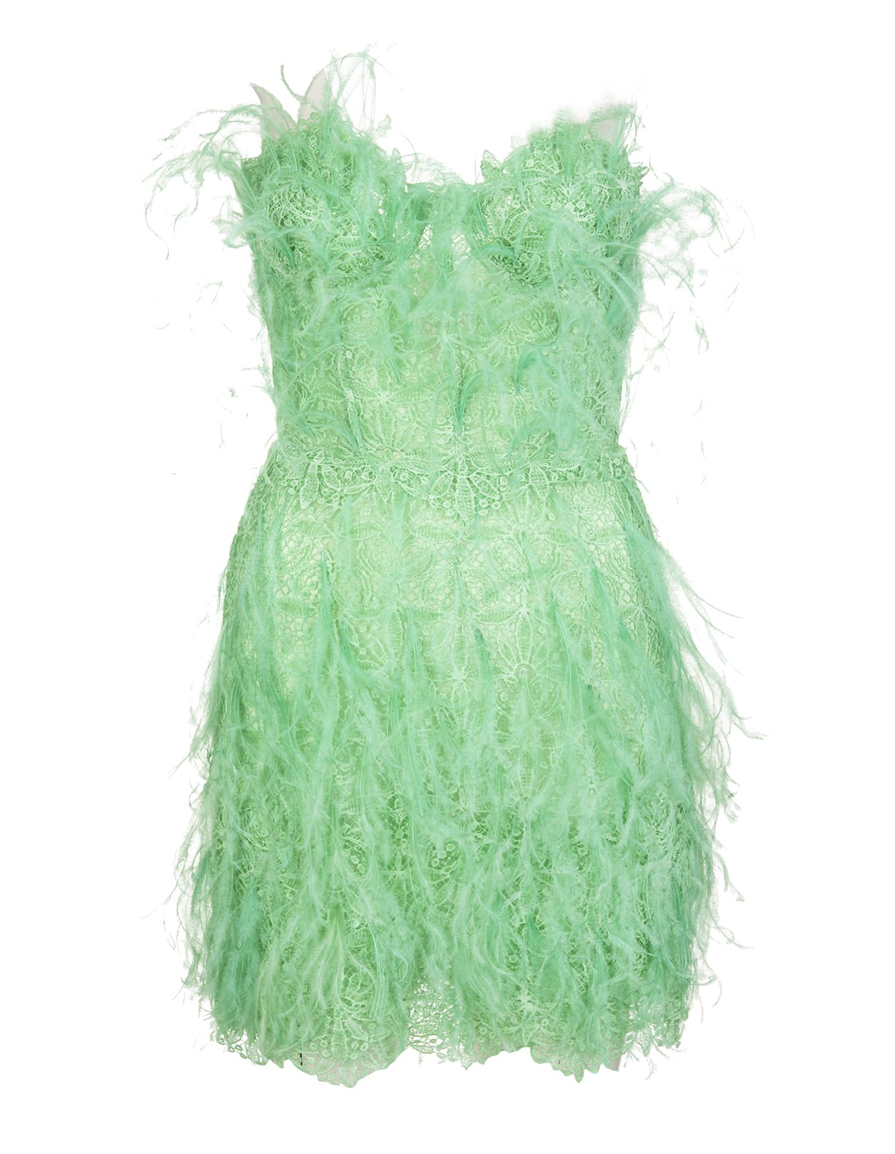Ermanno Scervino Short Bustier Dress In Green Lace With Feathers In Verde |  ModeSens