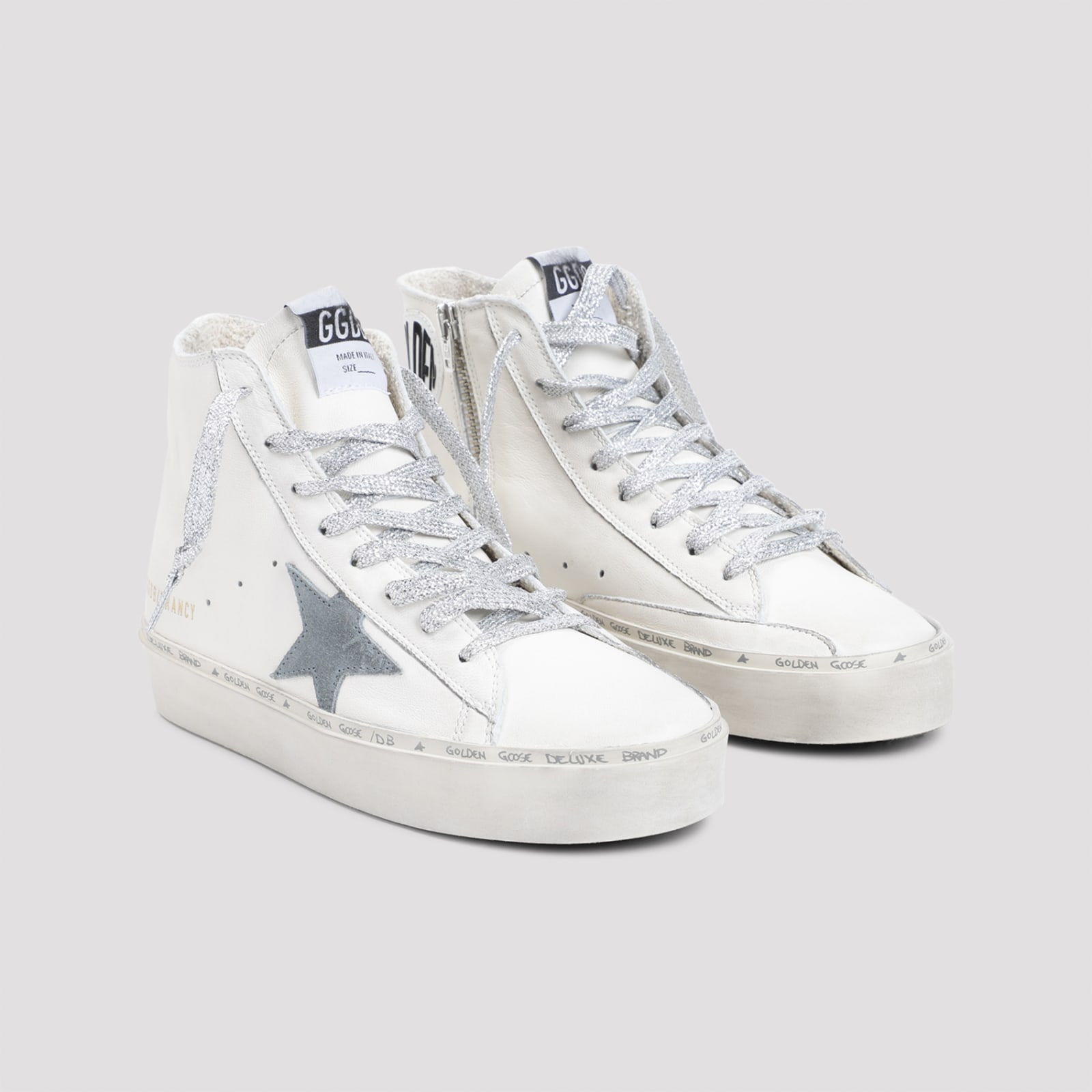 Shop Golden Goose Hi Francy Sneakers In White Silver Blue