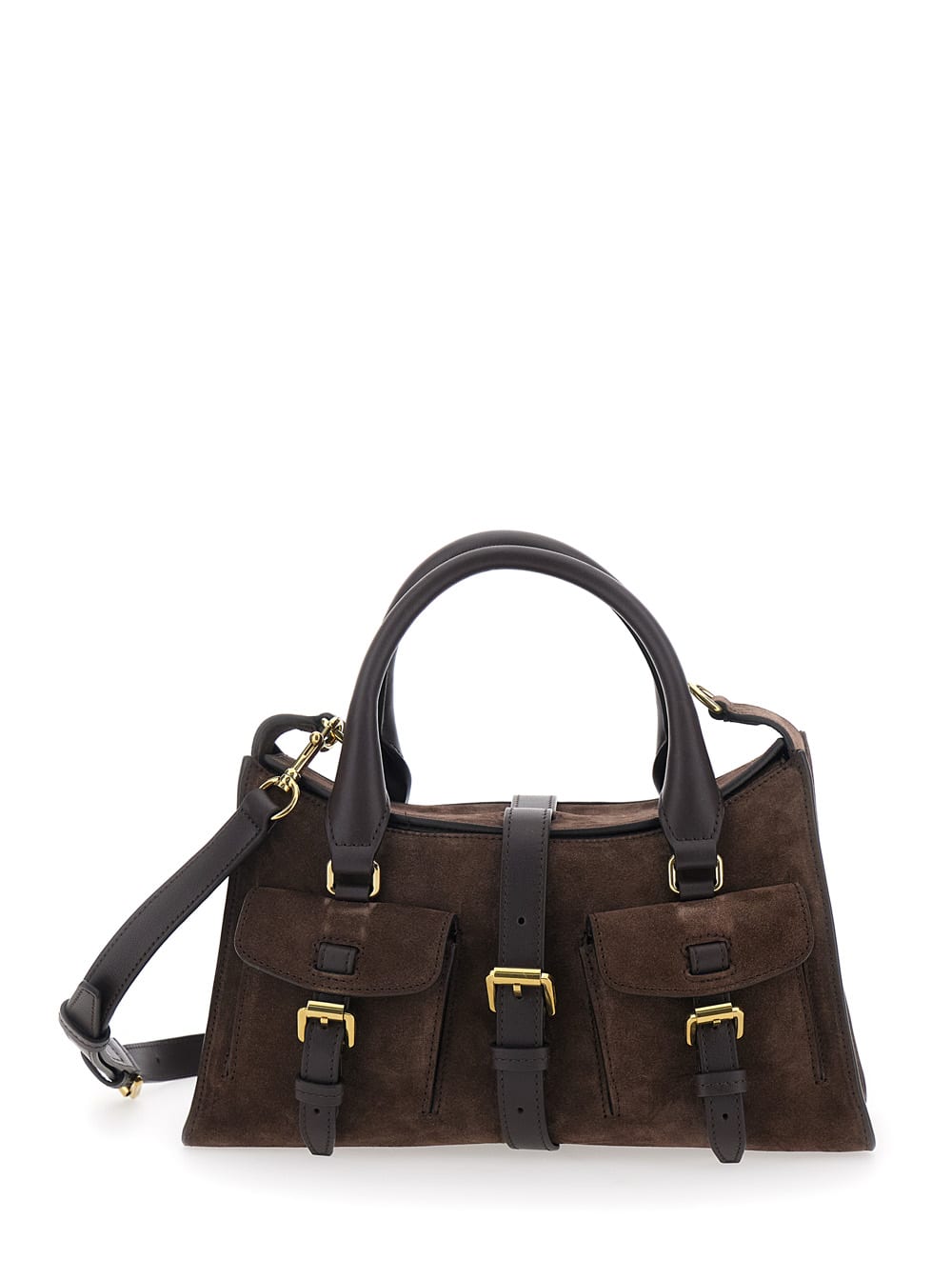 Mulberry Roxanne Brown Small Handbag With Adjustable And Removable Shoulder Strap And Two Front Pockets In Su
