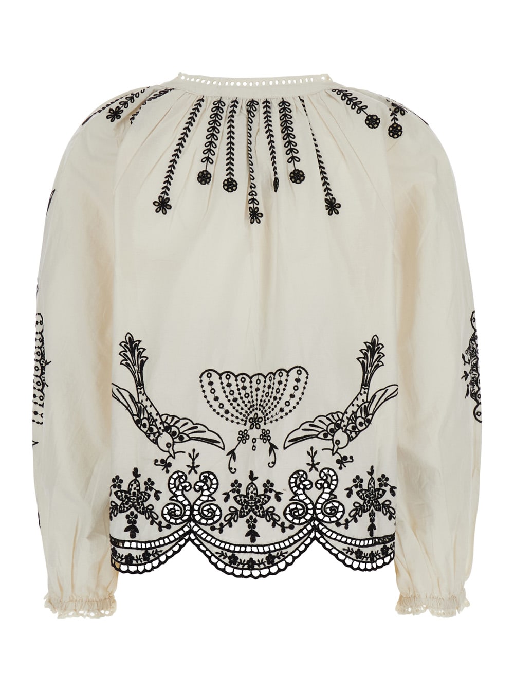 SEA NEW YORK WHITE BLOUSE WITH V NECK AND ALL-OVER KINGSLEY EMBROIDERY IN COTTON WOMAN