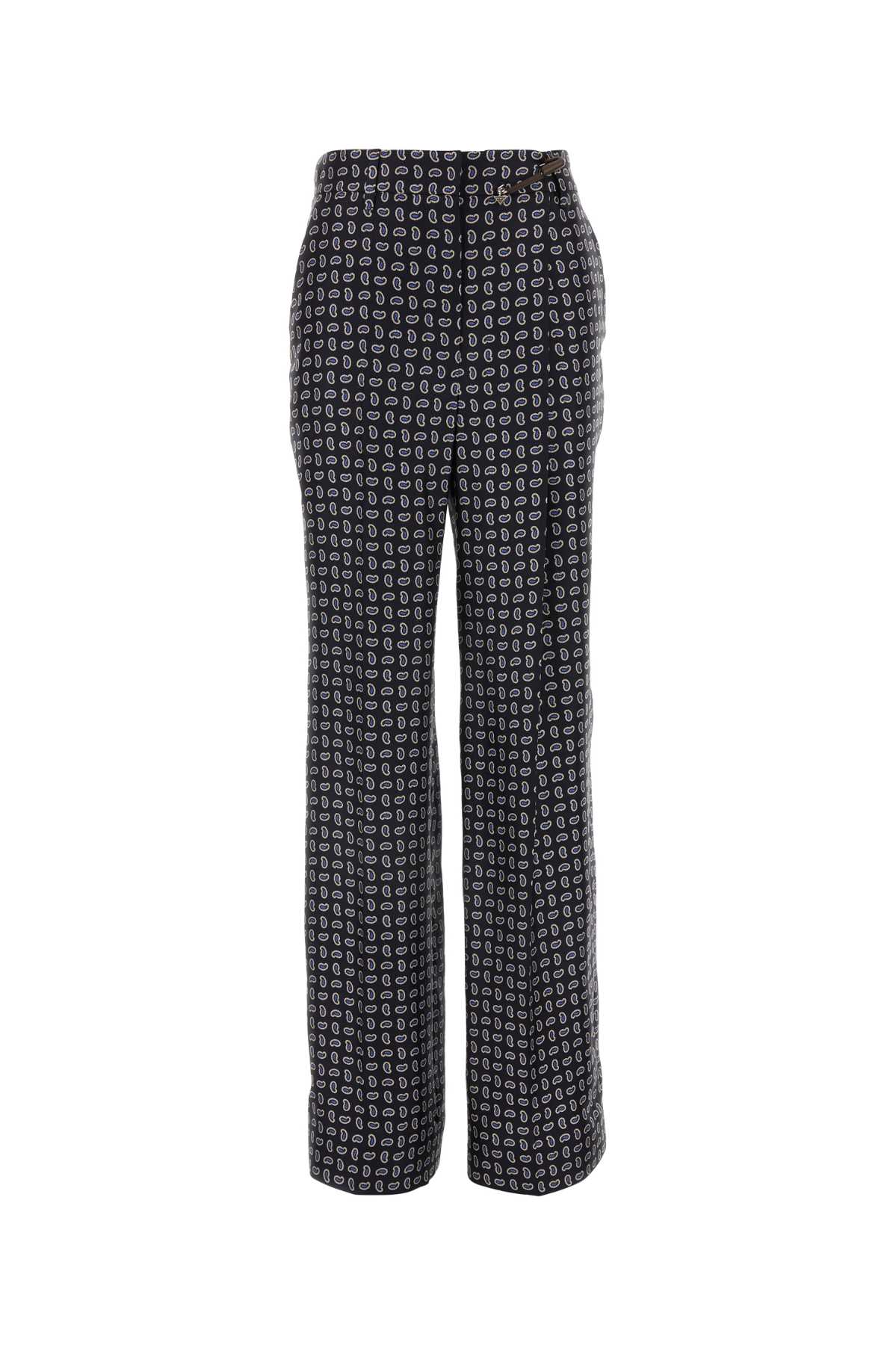 Shop Prada Printed Silk Pant In Bleu