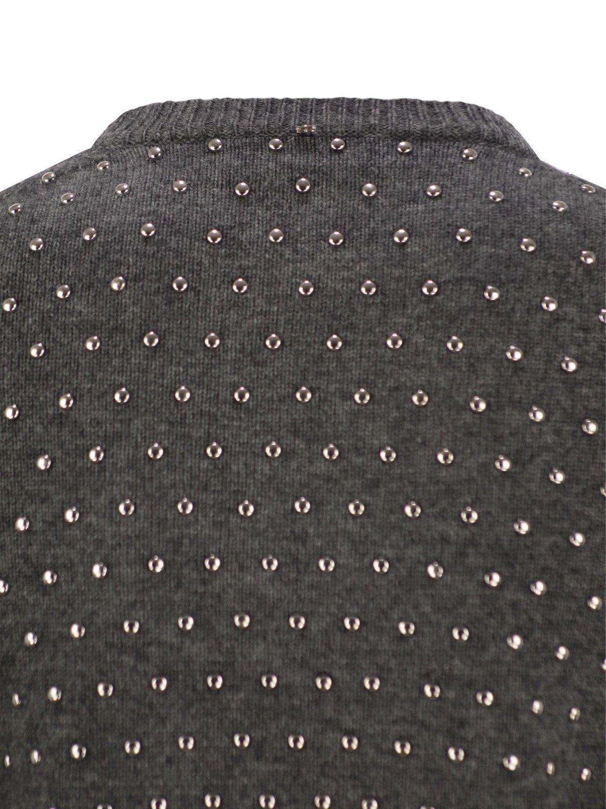 Shop Sportmax Embellished Crewneck Long-sleeved Jumper In 009 Antracite