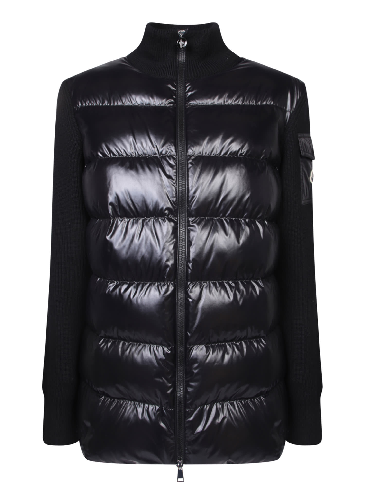 Shop Moncler Black Down Cardigan