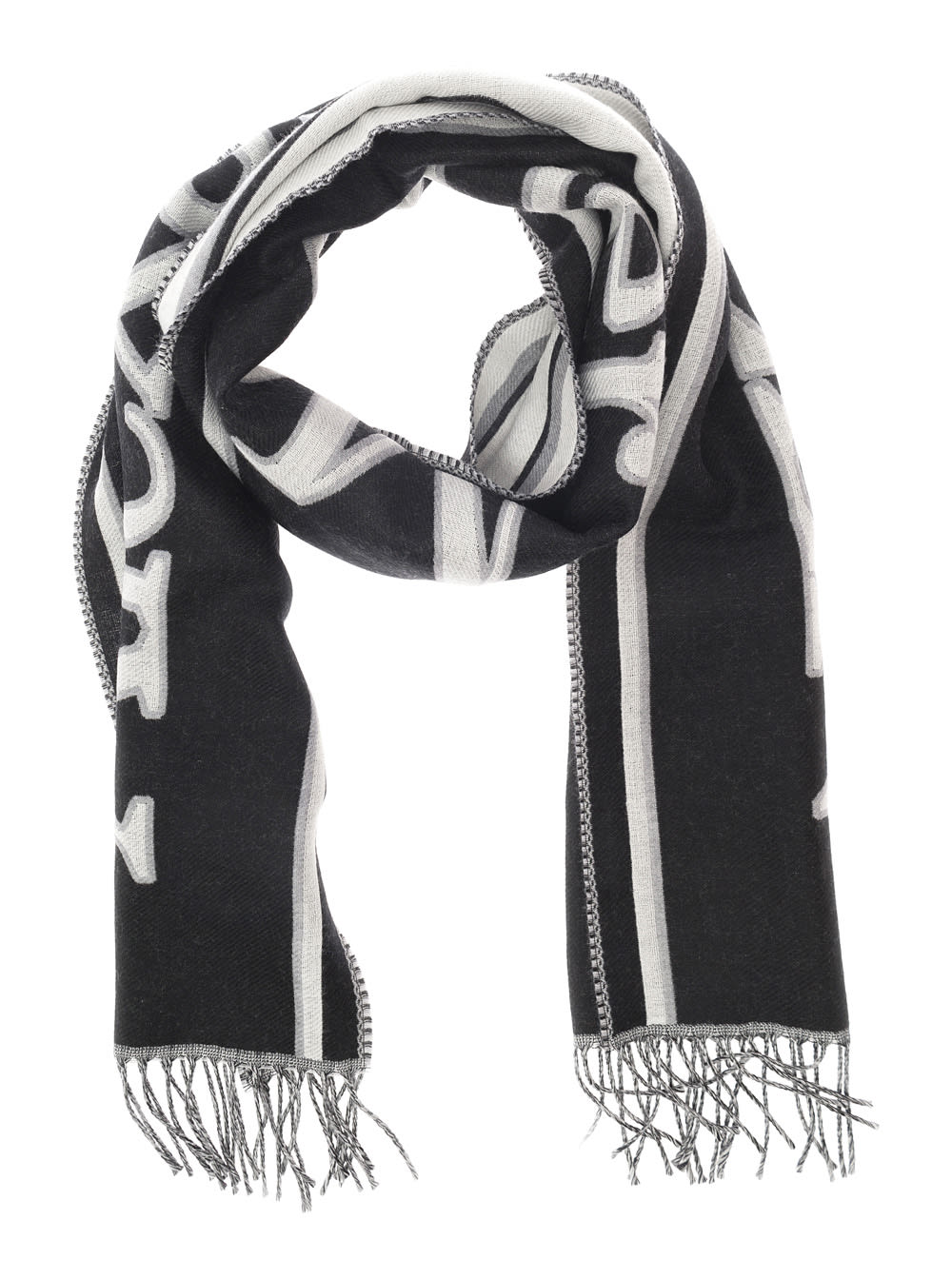 Shop Alexander Mcqueen Black And White Scarf With Varsity Logo In Wool Man In Black/ivory