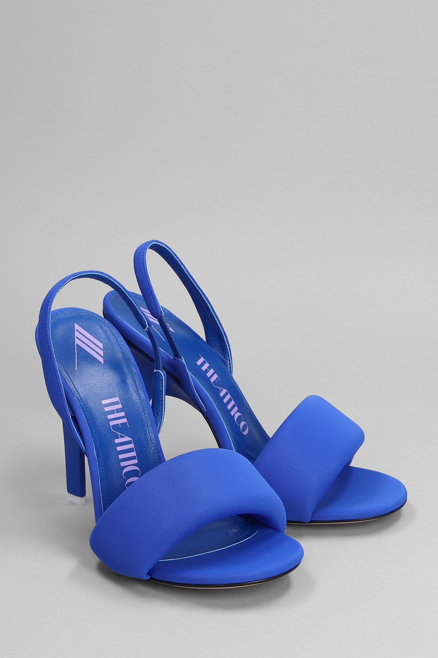 The Attico Rem Sandals In Cyan Satin