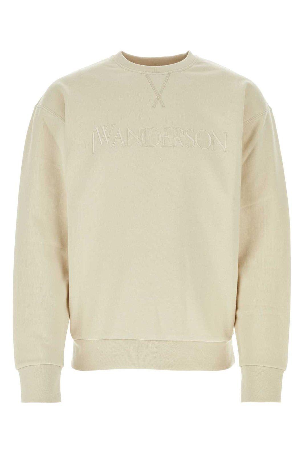 Shop Jw Anderson Logo Embroidered Crewneck Sweatshirt In Beige