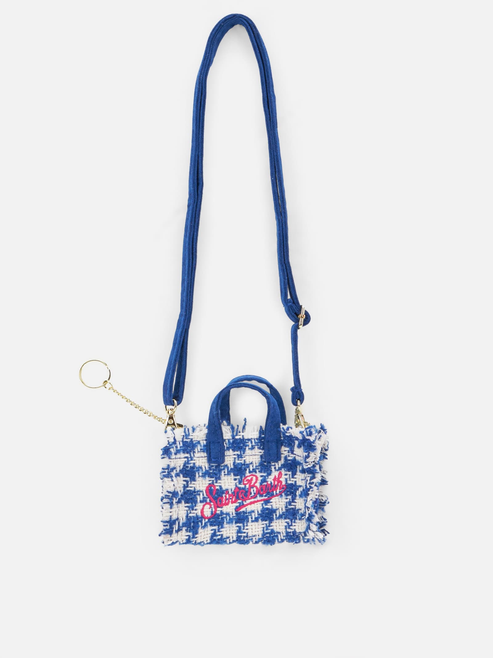 Mc2 Saint Barth Wooly Key Holder With Pied De Poule Pattern In Blue