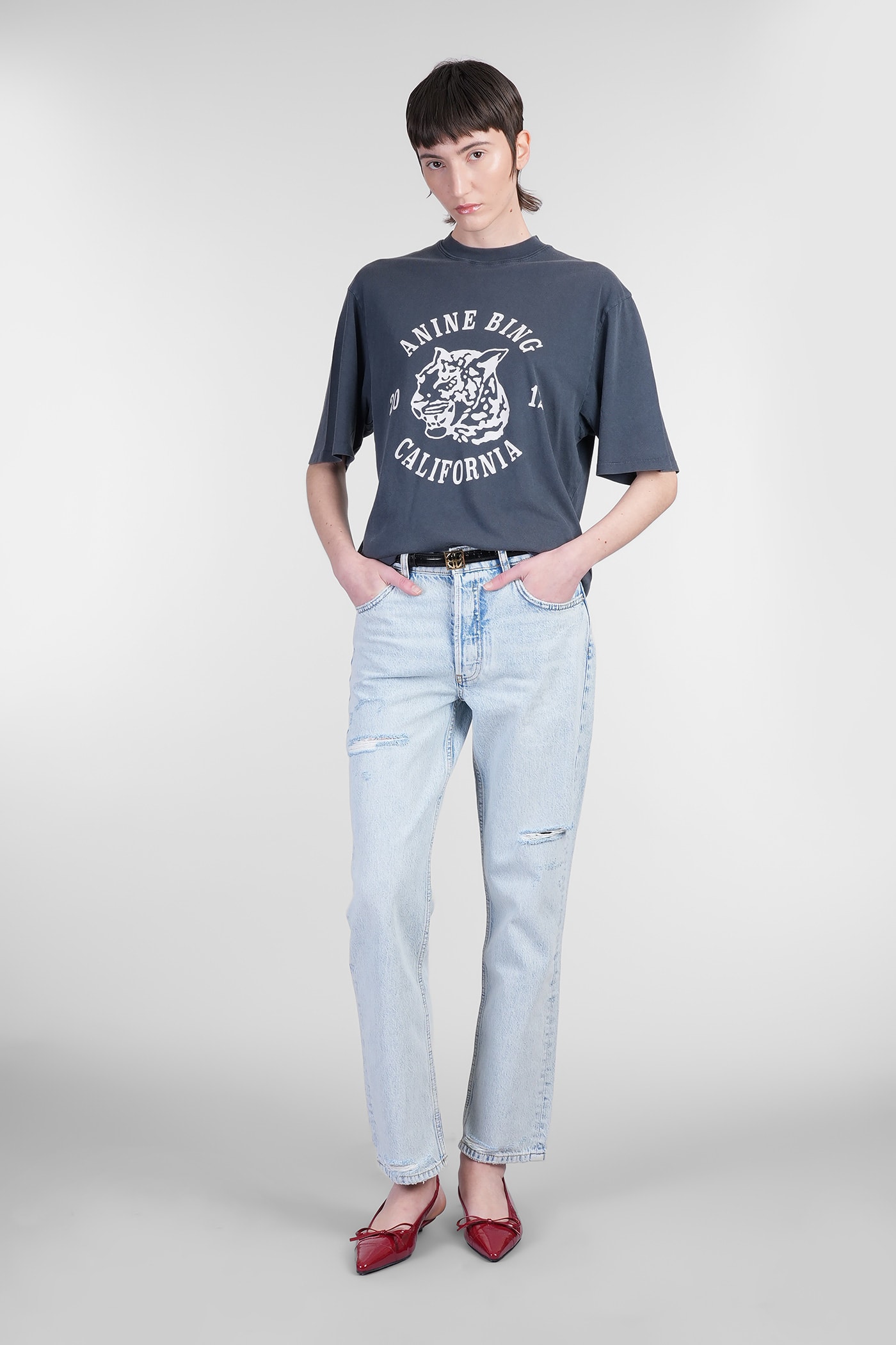 ANINE BING AVI T-SHIRT IN BLACK COTTON