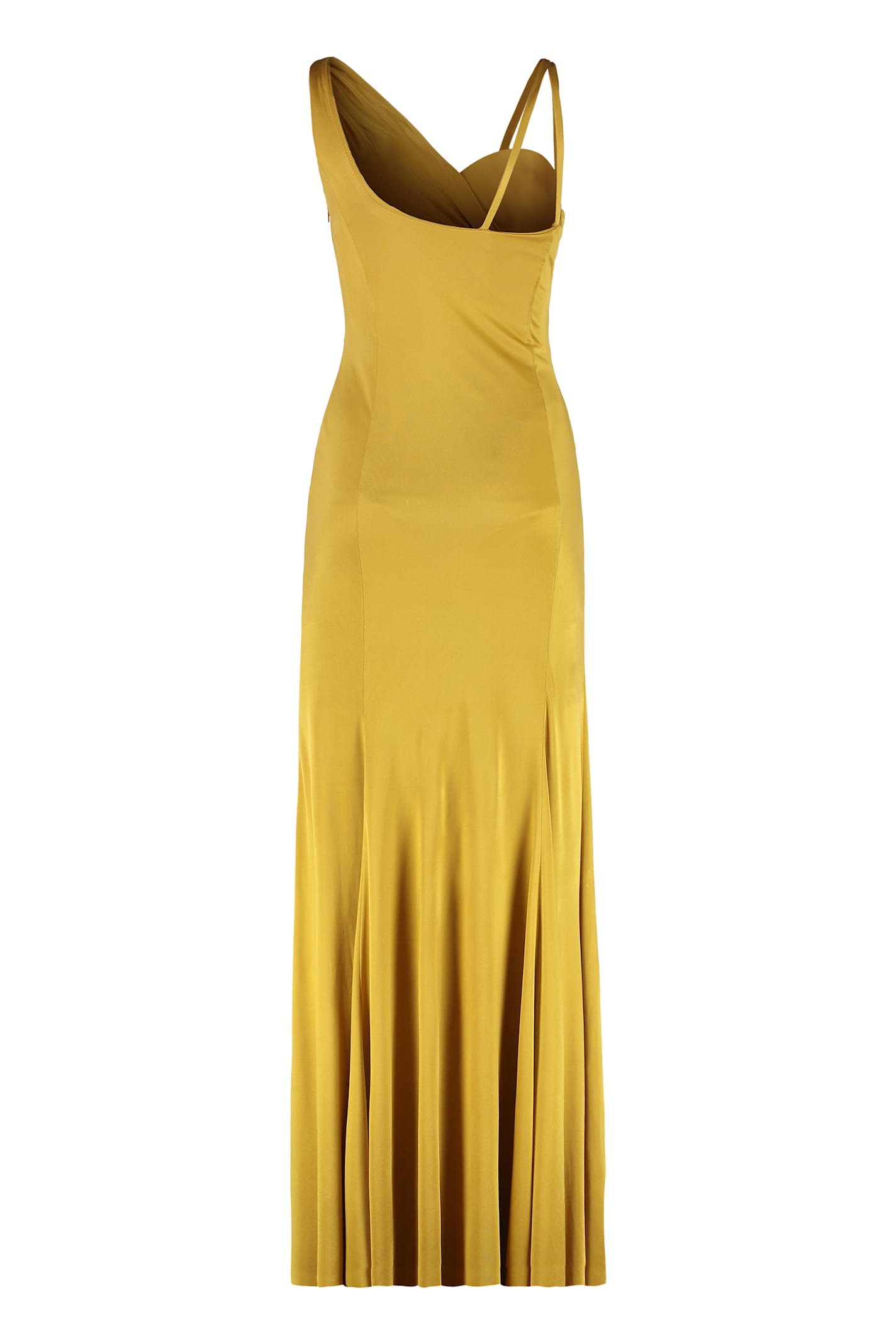 Versace Asymmetric Gathered Sleeveless Gown In Yellow