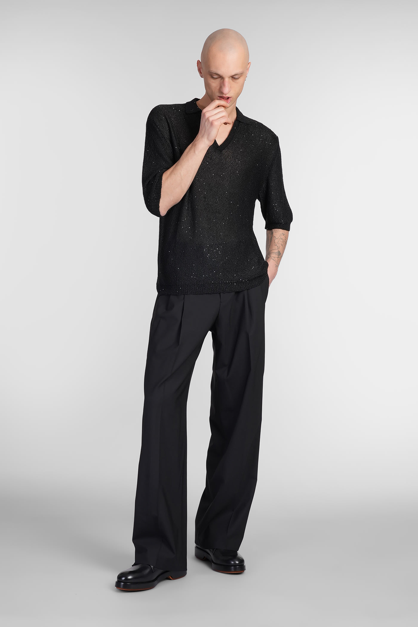 A Paper Kid Polo In Black Polyester In Black