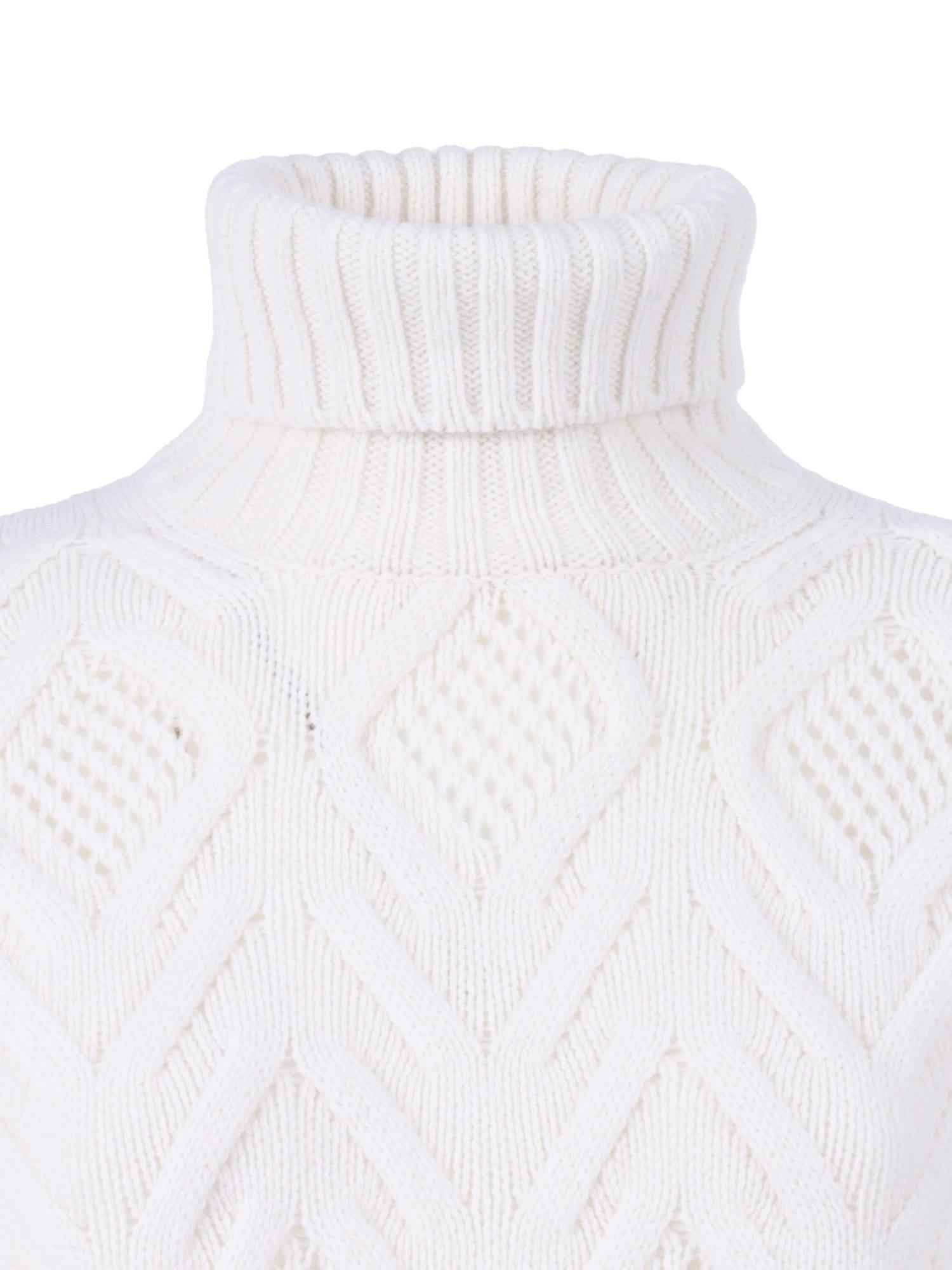 Kangra Cashmere Textured Diamond Pattern Turtleneck Sweater In White