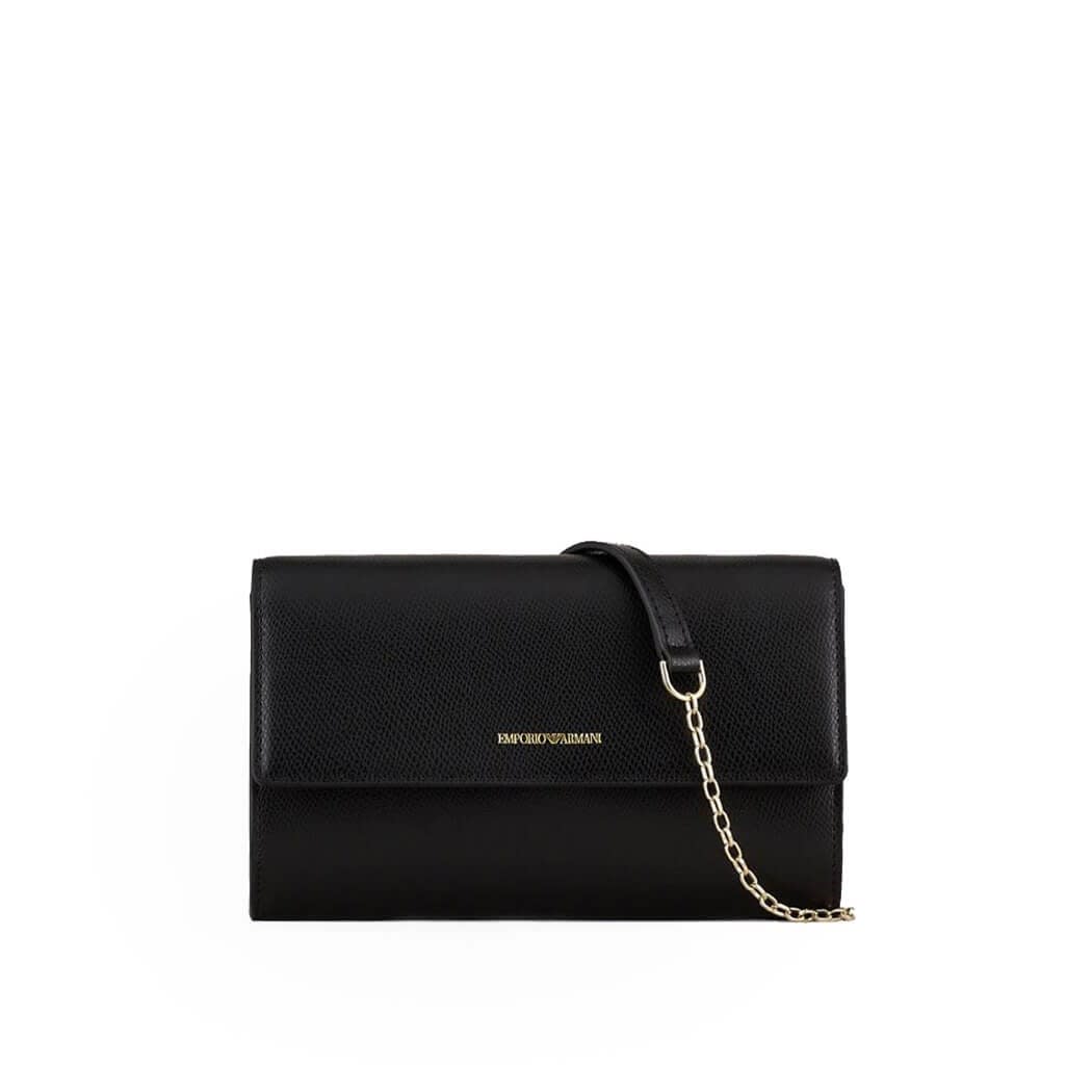 Emporio Armani Black Wallet With Shoulder Strap