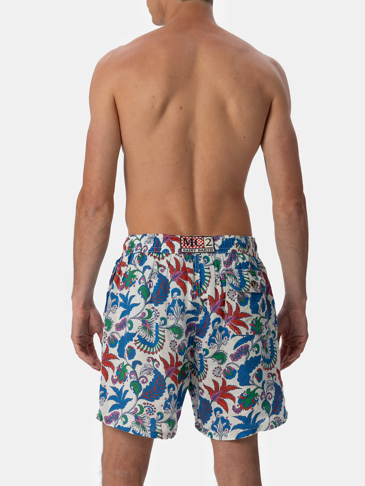 Mc2 Saint Barth Linen Swimsuit With Flower Print In White