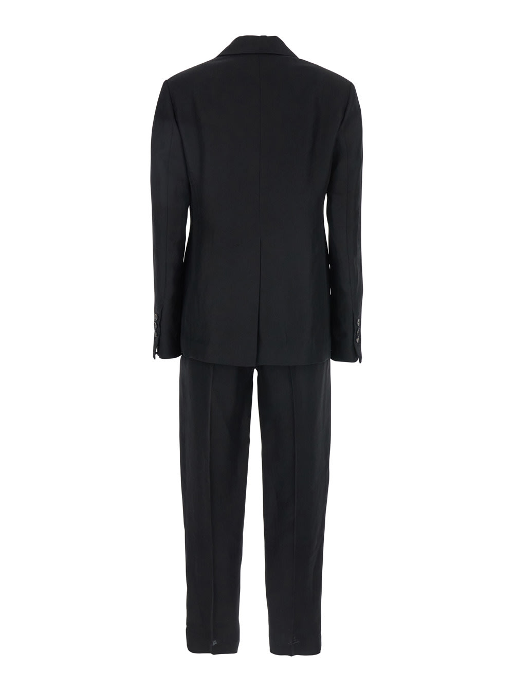 Tela Black Double-breasted Suit With Notched Revers In Linen And Viscose Blend Woman In Black