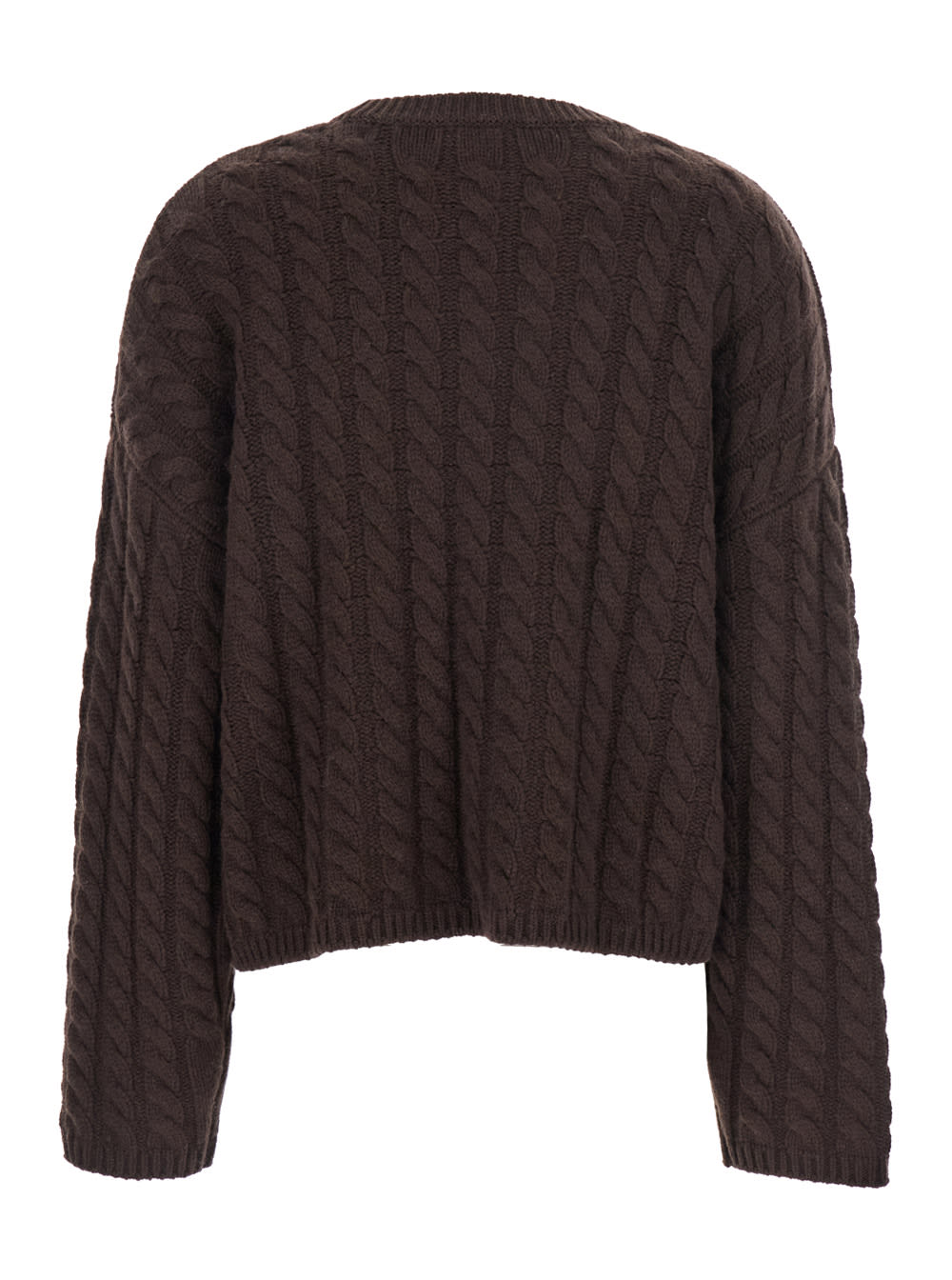 Brown Cropped Crewneck Knit Sweater In Cashmere Woman